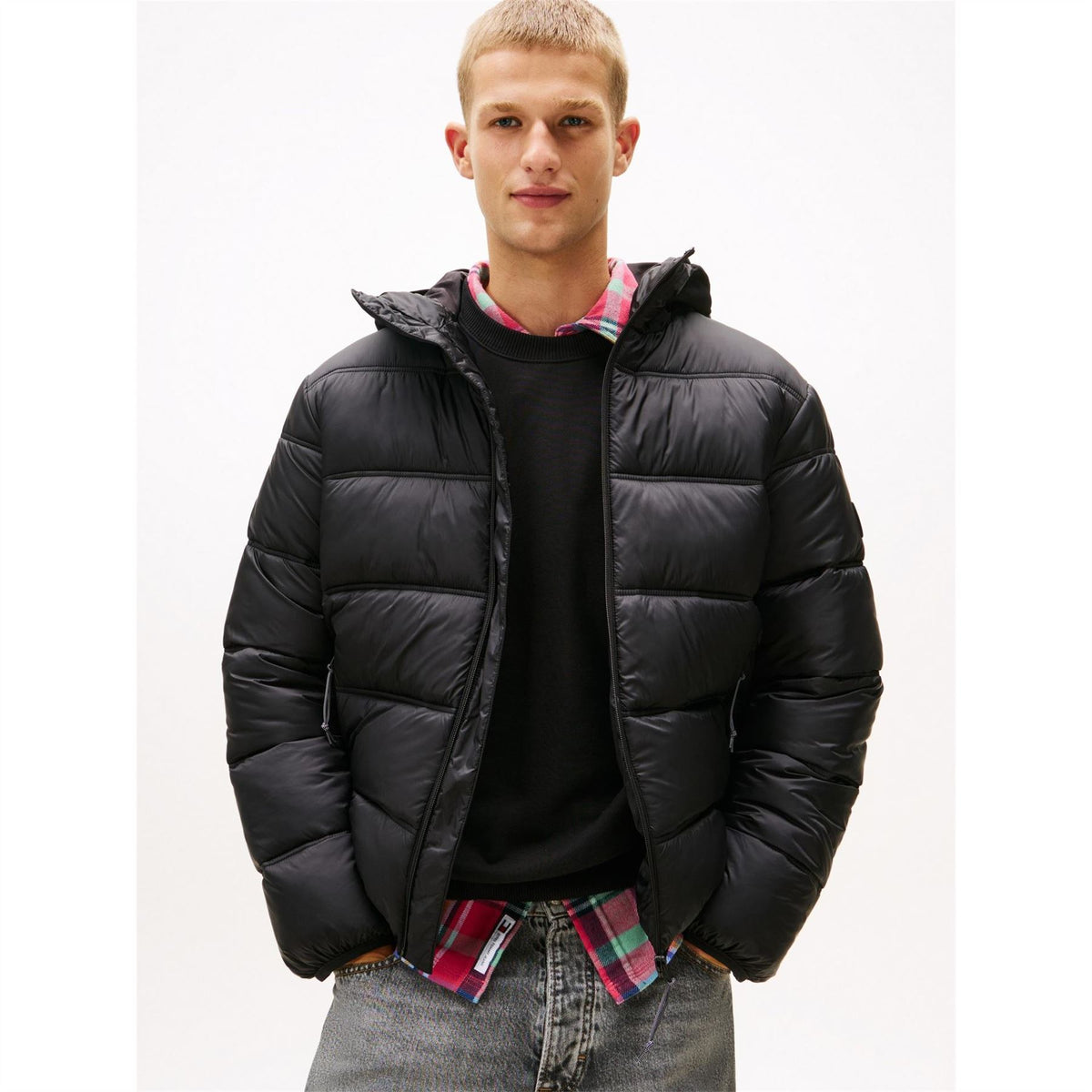 Tommy Jeans Logo Hooded Full Zip Short Puffer Jacket