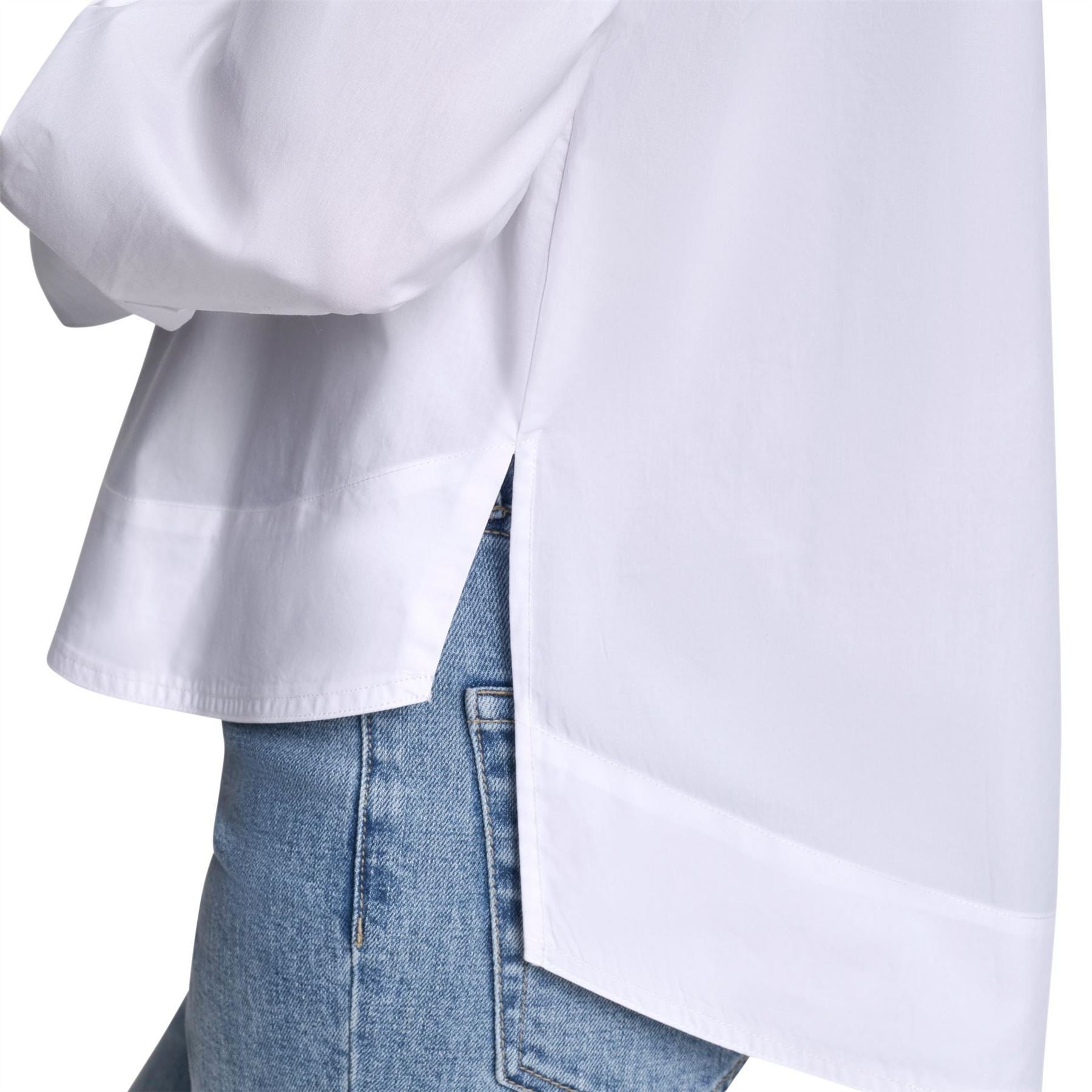 DKNY Jeans Poplin Shirt W  Rhinestone Buttons  And  Stepped Hem