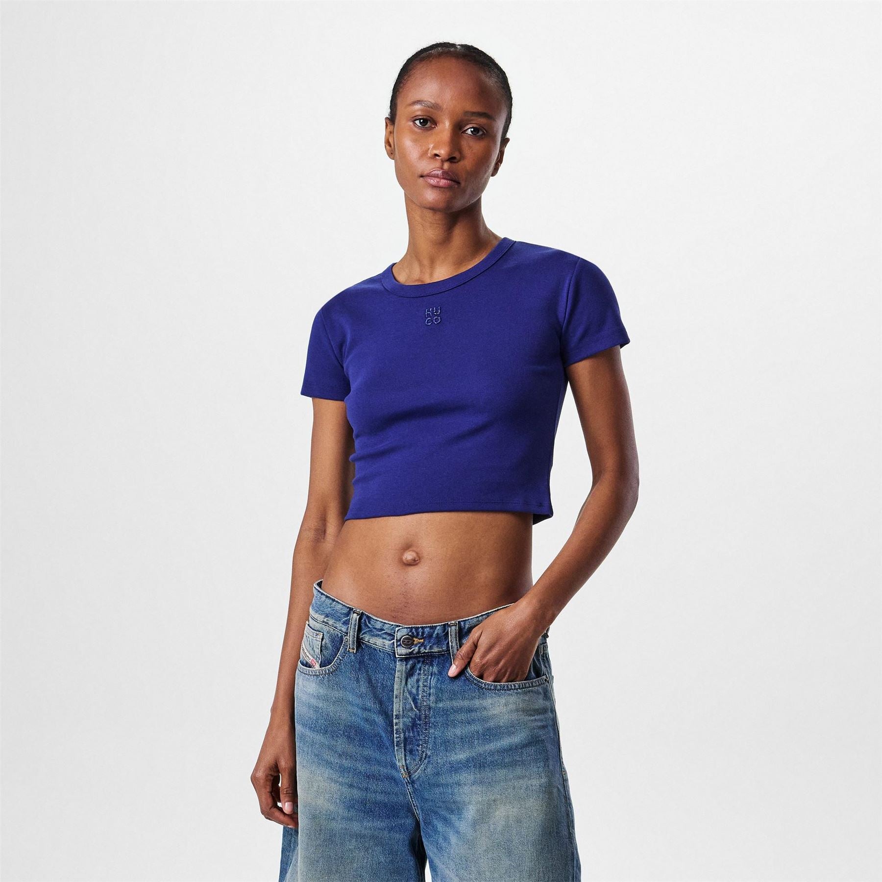 Hugo Cropped Crew Neck Regular Fit T-Shirt