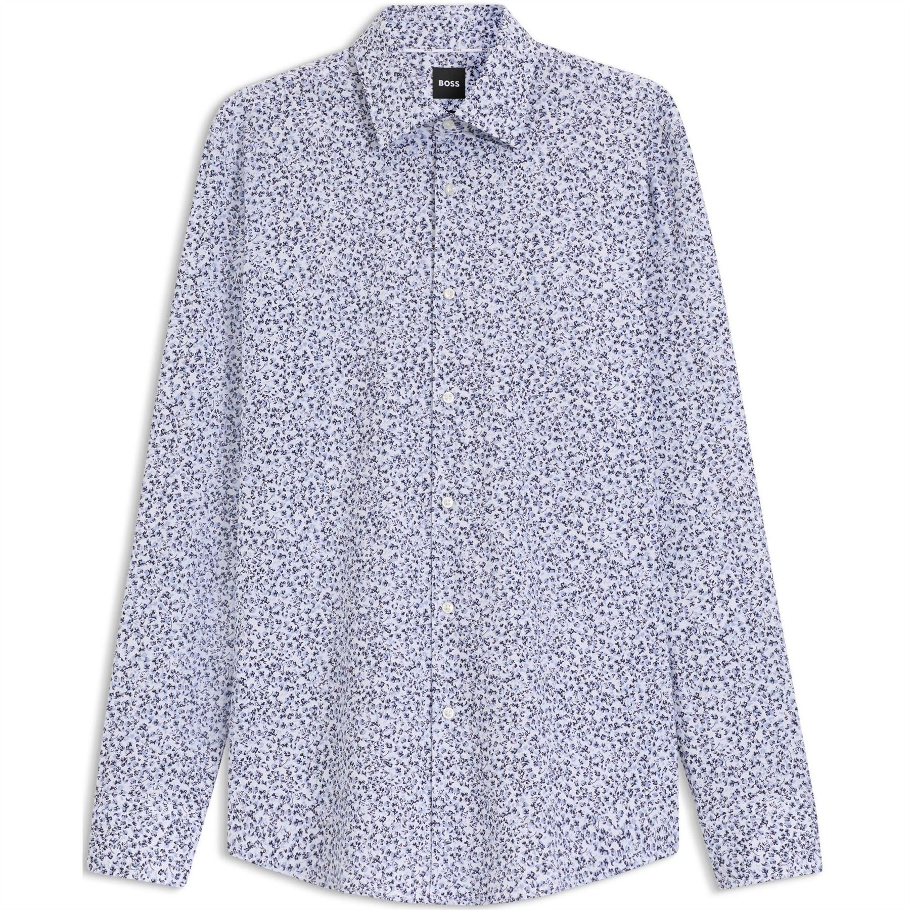 Boss Floral Print Stretch Cotton Long Sleeve Slim Fit Shirt