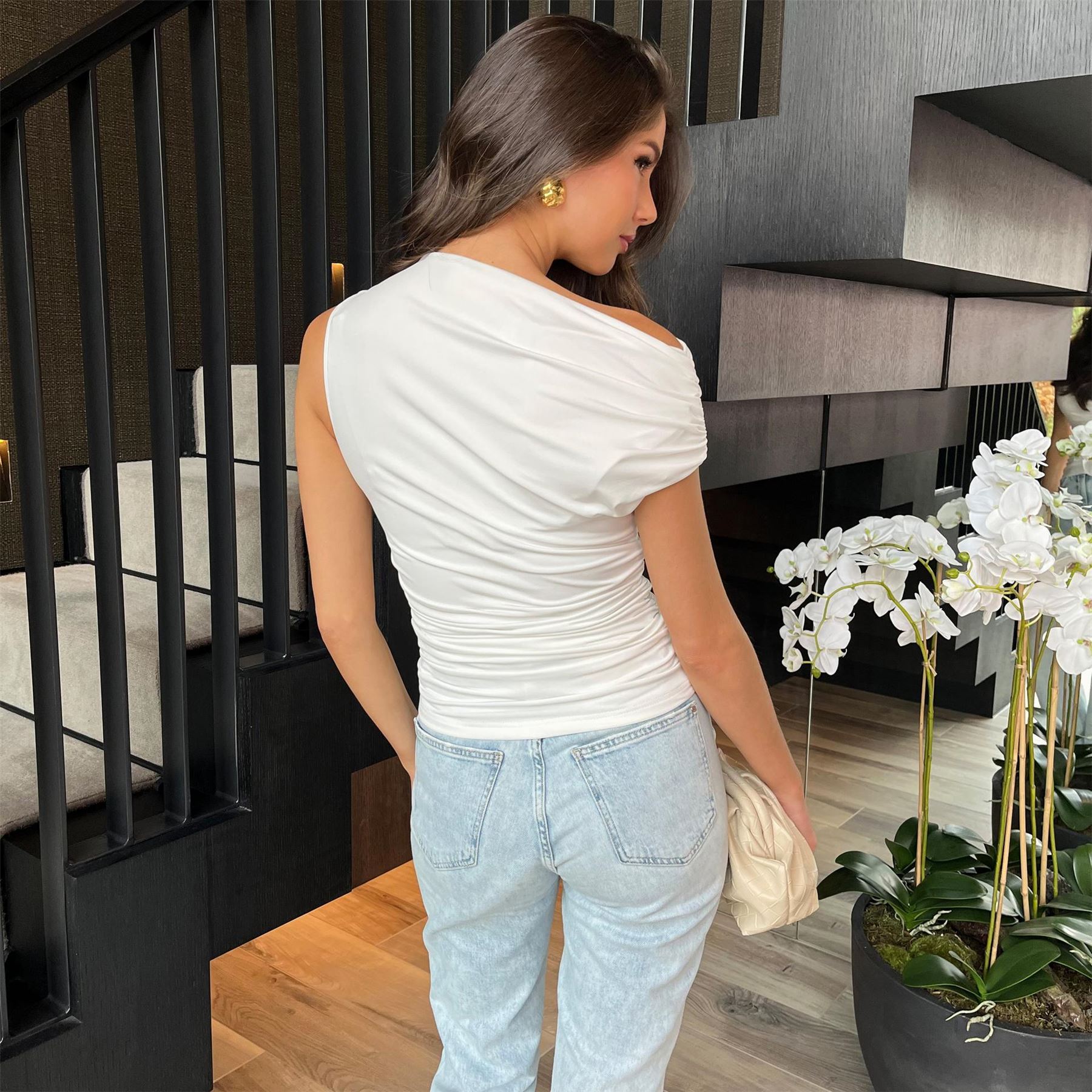 AX Paris The Shoulder Ruched Waist Draped Top