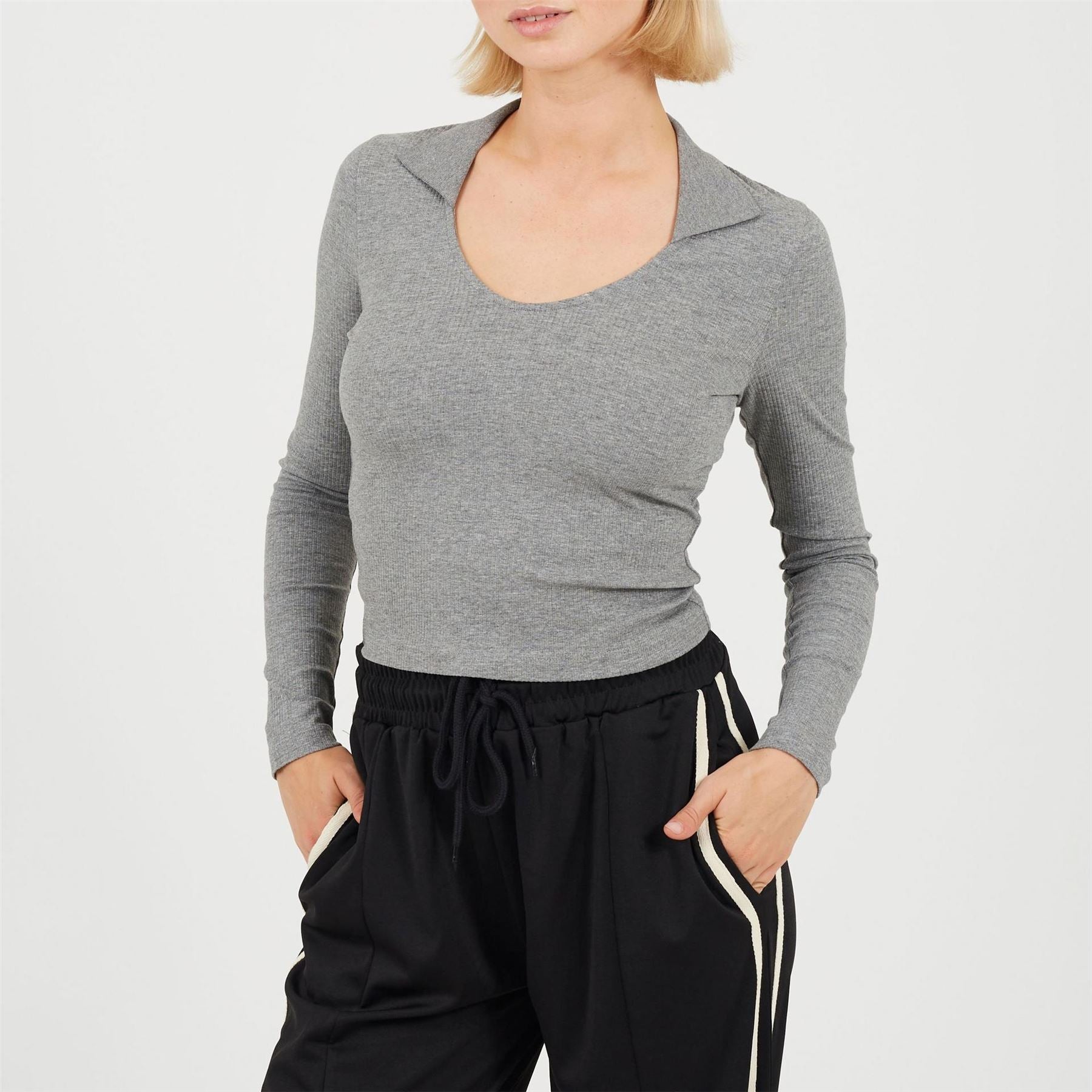 Brave Soul Womens Long Sleeve Scoop Neck Top With Collar