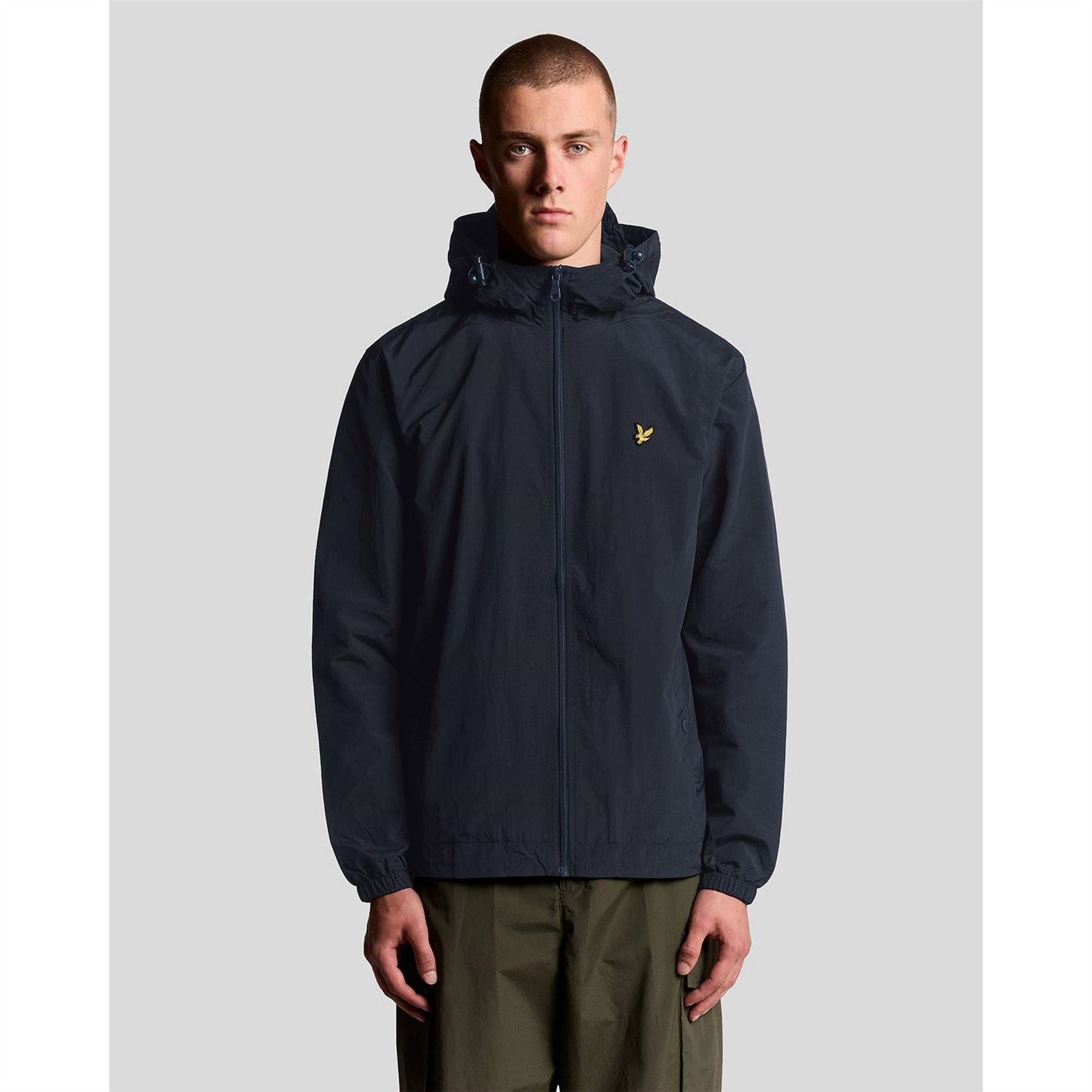 Lyle and Scott Zip Through Cotton Wind Resistant Long Sleeve Hooded Rain Anorak