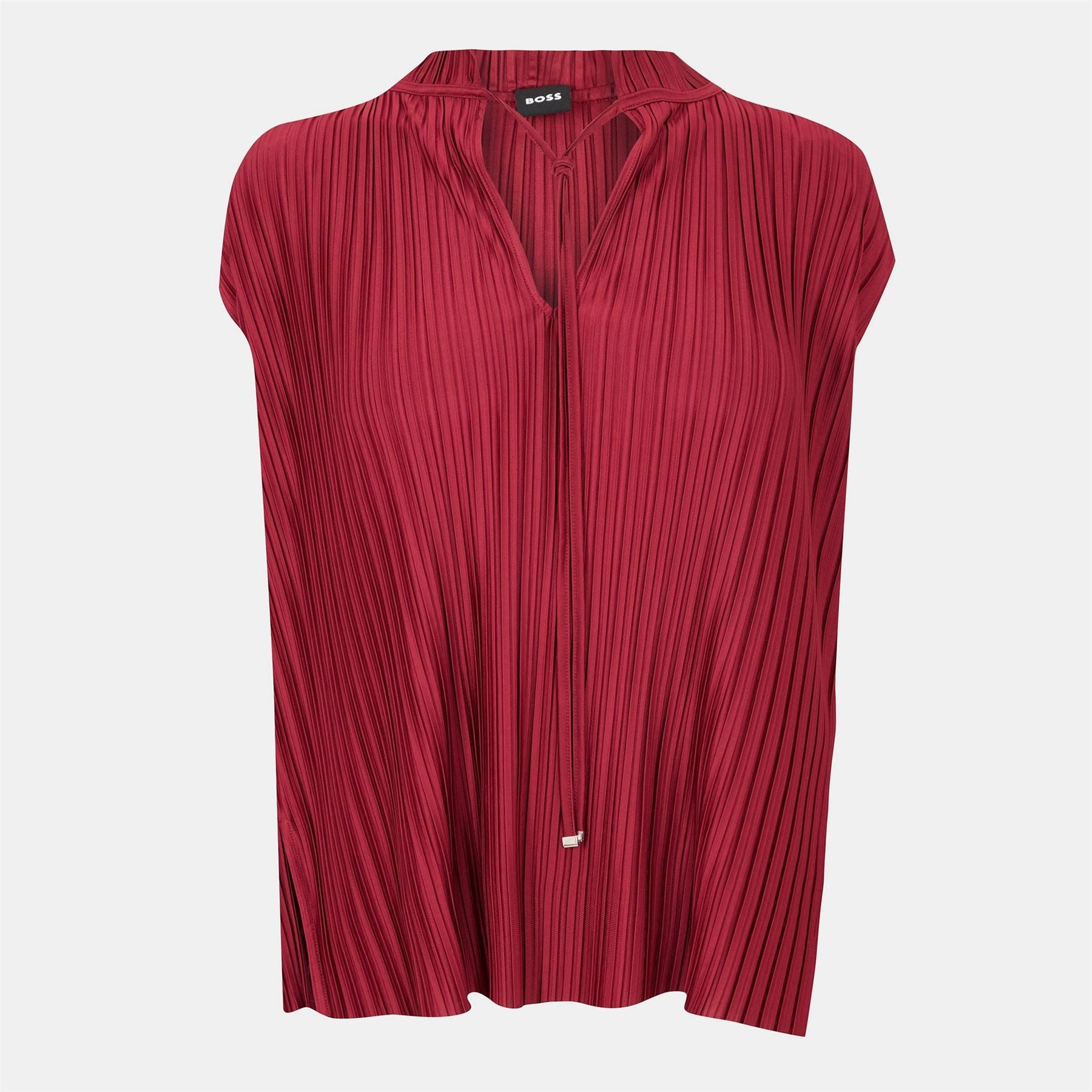 Boss Tie Neck Band Collar Sleeveless Shell Blouse
