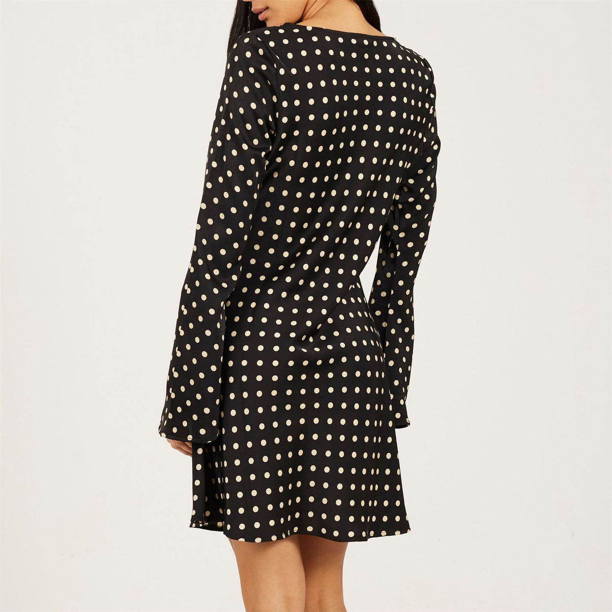 Brave Soul Womens Long Bell Sleeve Polka Dot Mini Dress