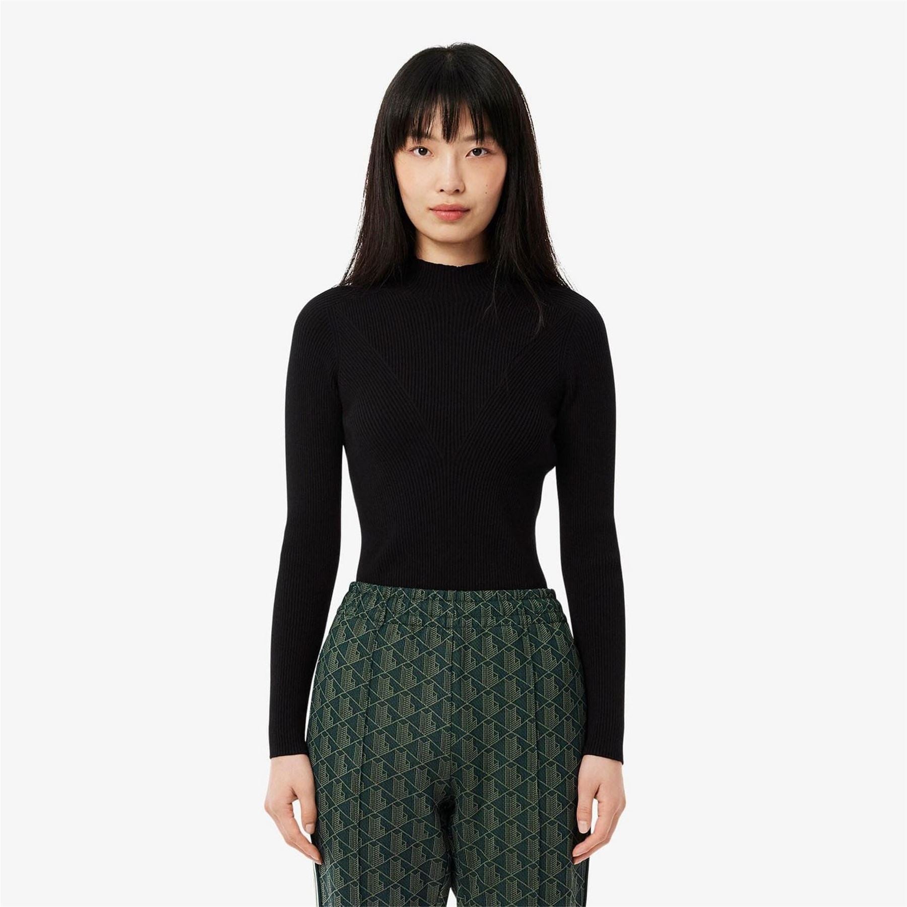 Lacoste Neck 3d Rib Knit Sweater