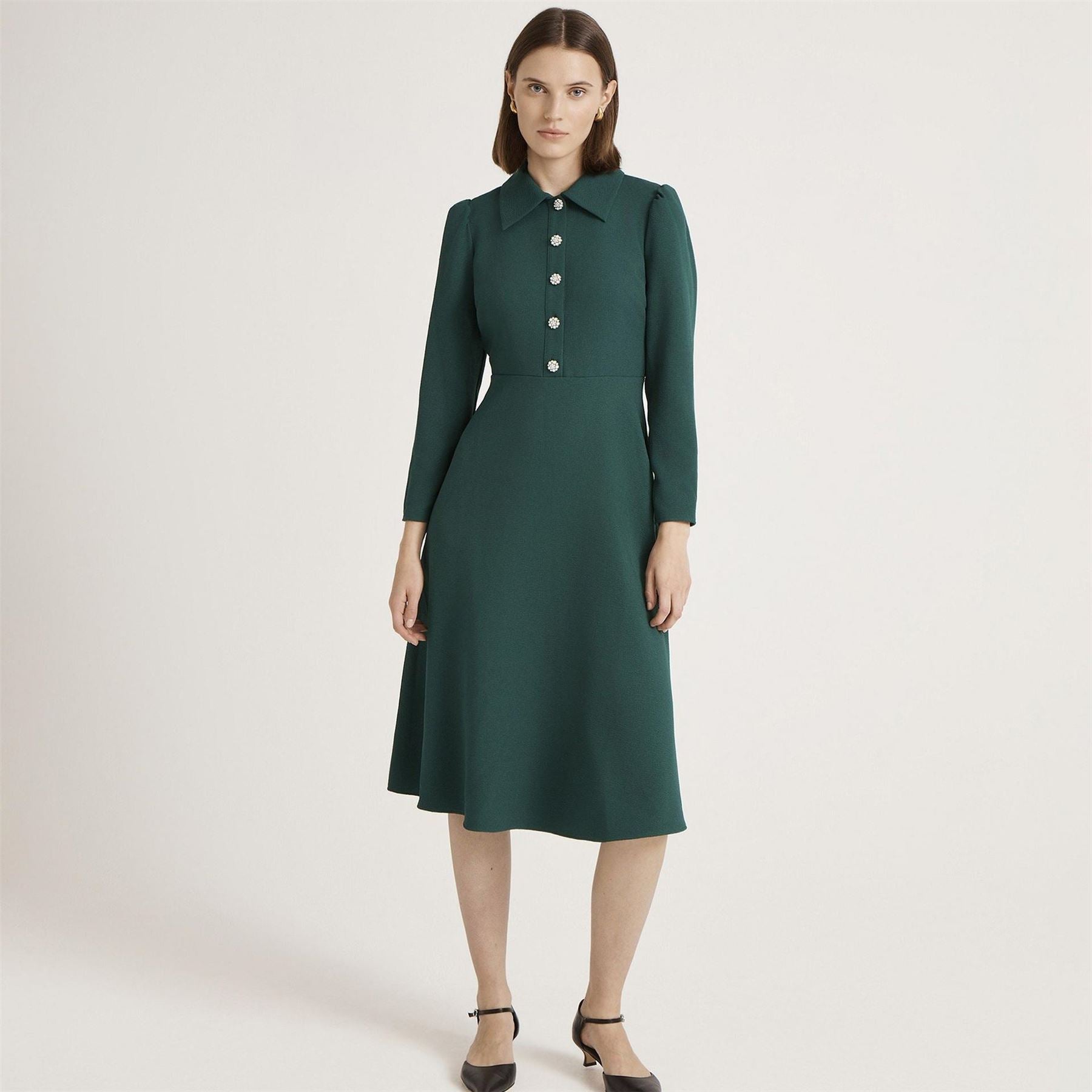 Finery Lucia Collared Neck Long Sleeve Midi Dress