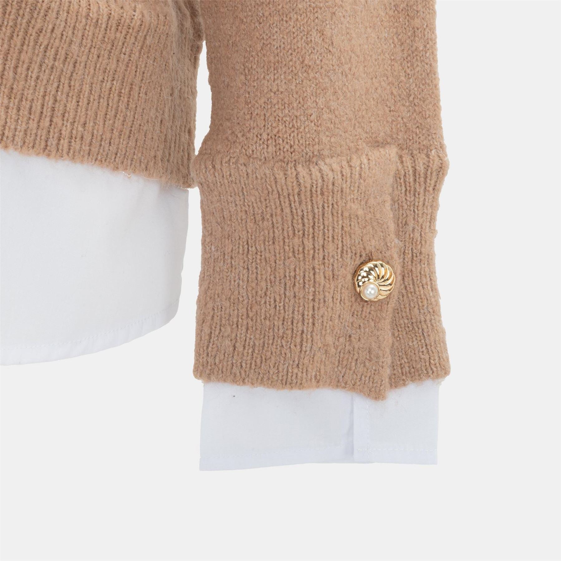Miso Womens V Neck Shirt Collar Fake Two Piece Jumper