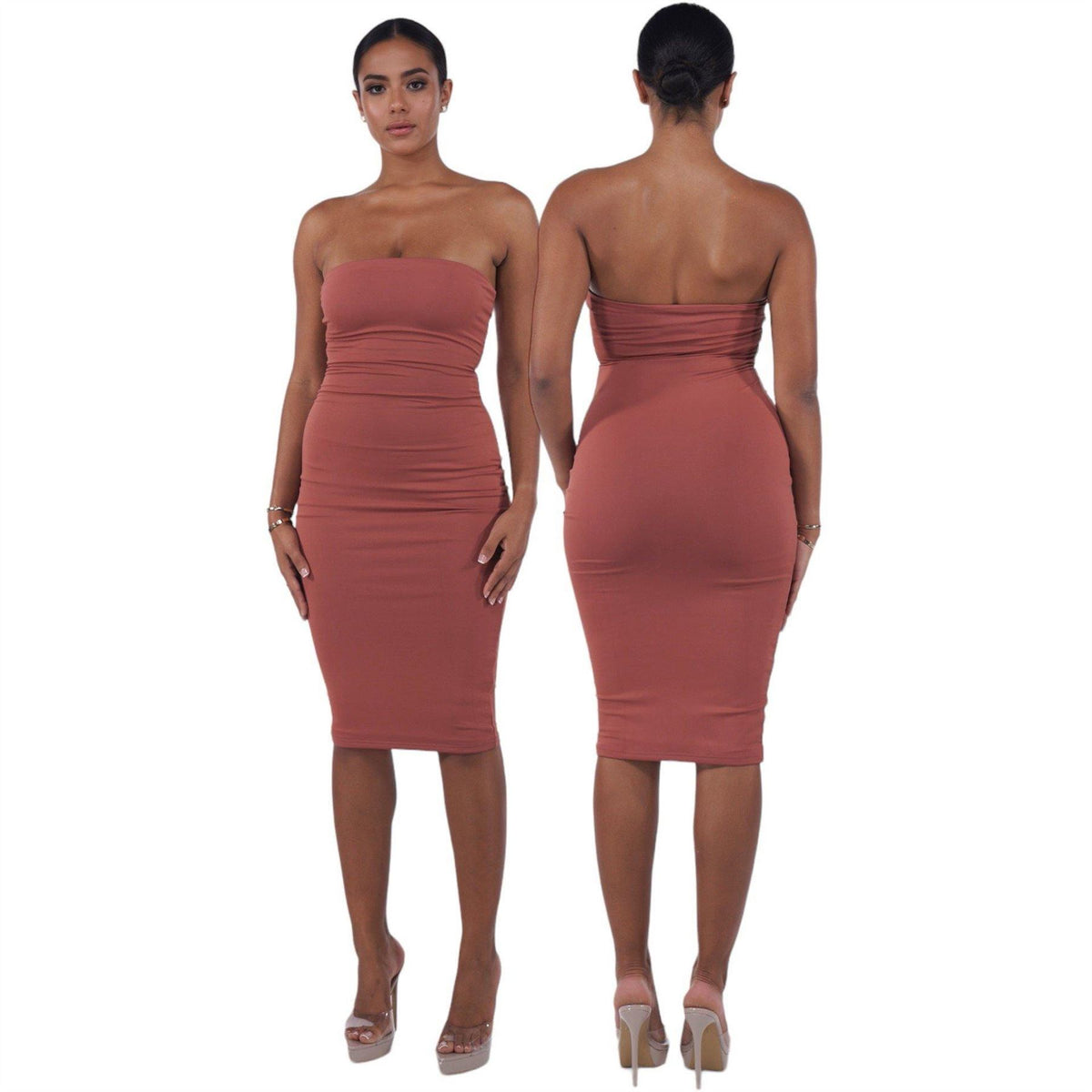 Honeyz Boobtube Midi Bodycon Dress with Ruching