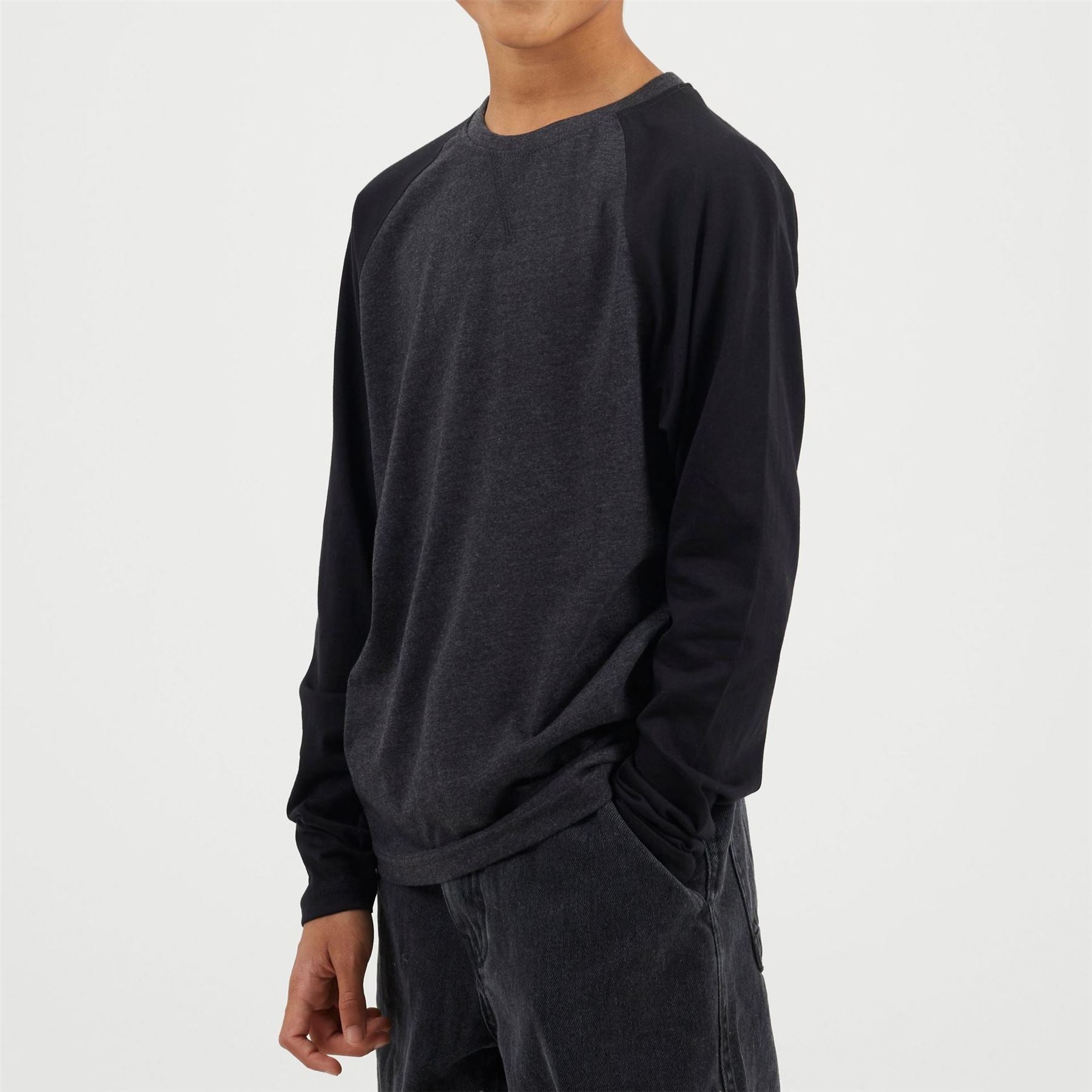 Brave Soul Boys Long Sleeve Crew Neck Tee With Contrast Raglan Sleeves