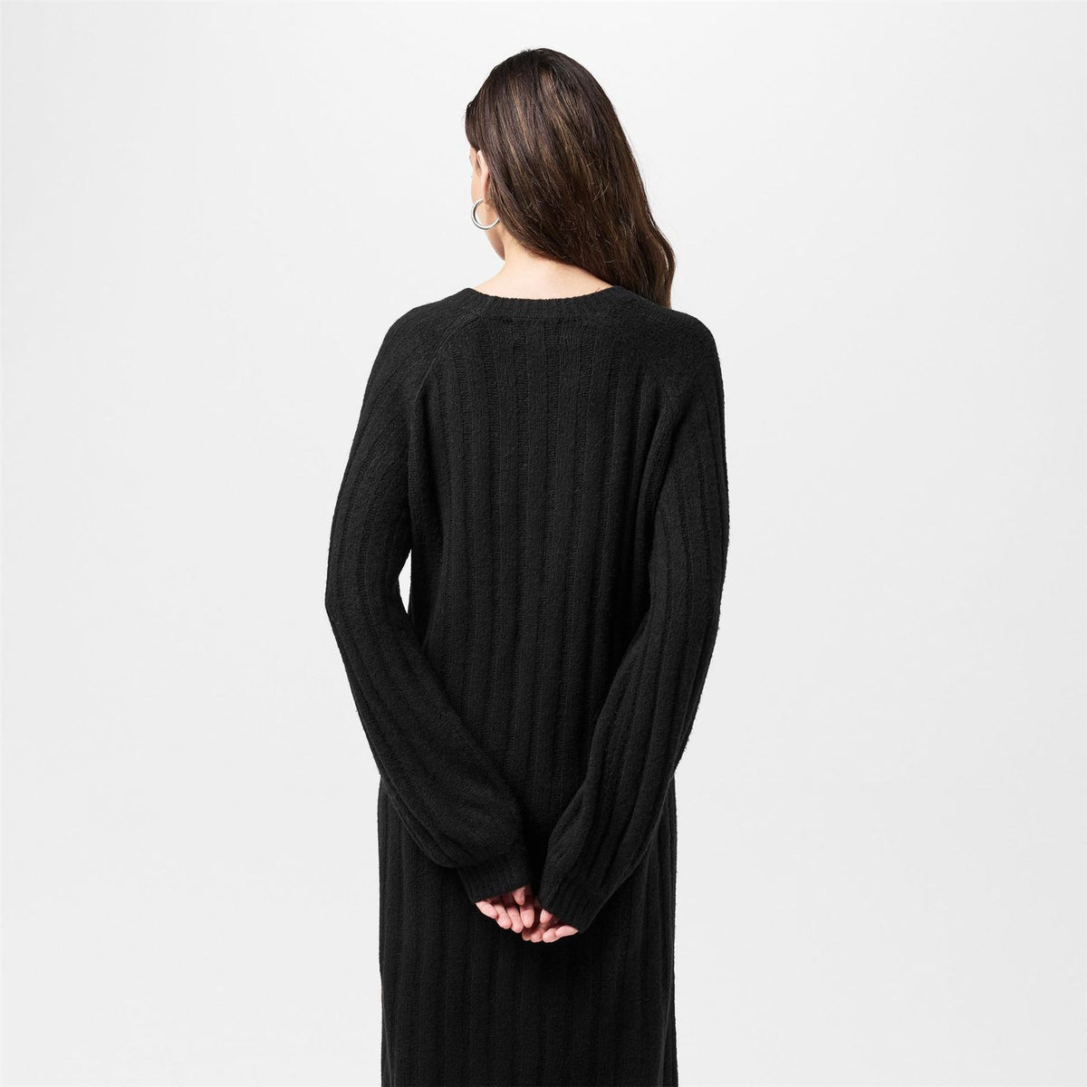 Pieces Knit Crew Neck Ribbed Cuff Midi Sweater Dress