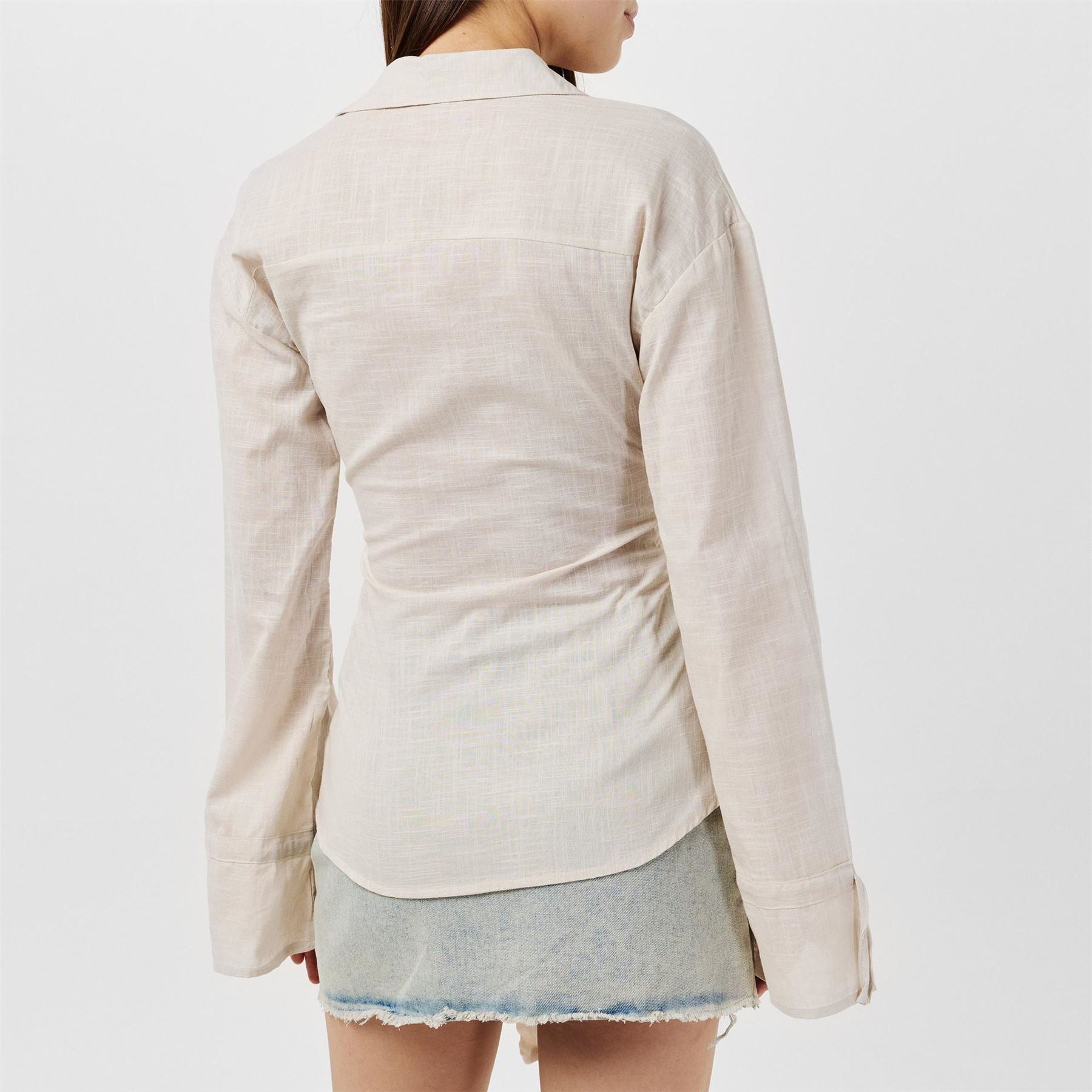Missy Empire Beige Linen Tie FronT-Shirt