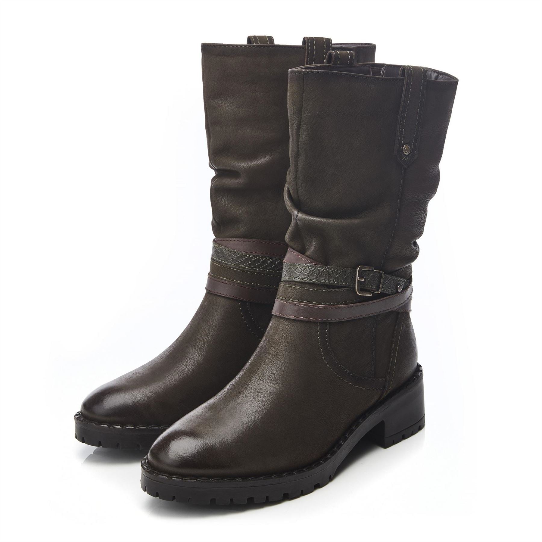 Moda in Pelle Beckette Khaki Nubuck Flat Ankle Boots
