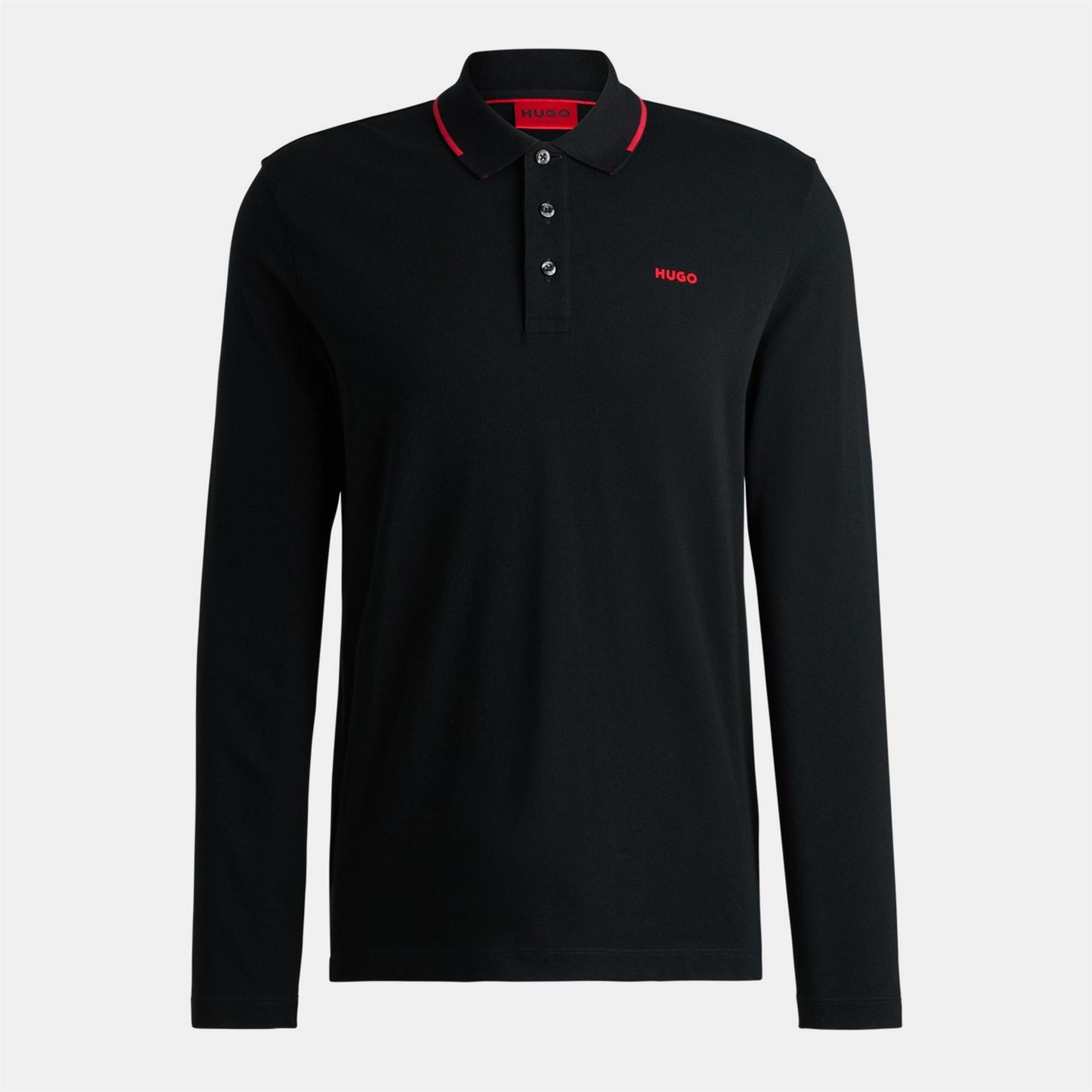 Hugo HUGO Derriko Long Sleeve Polo Shirt with Logo Detail