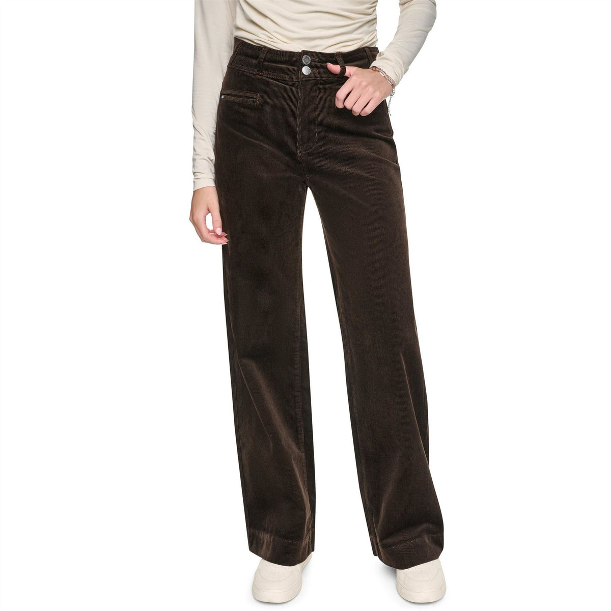 DKNY Hi Rise Double Button Wide Leg Corduroy