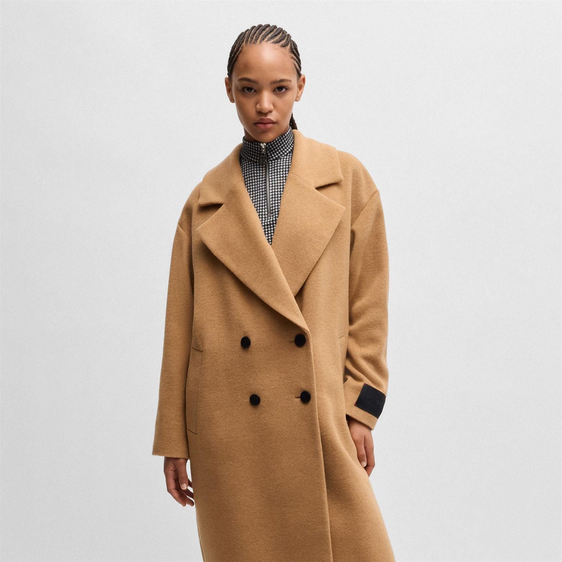 Hugo Majule Solid Patterned Lapel Collared Over Coat