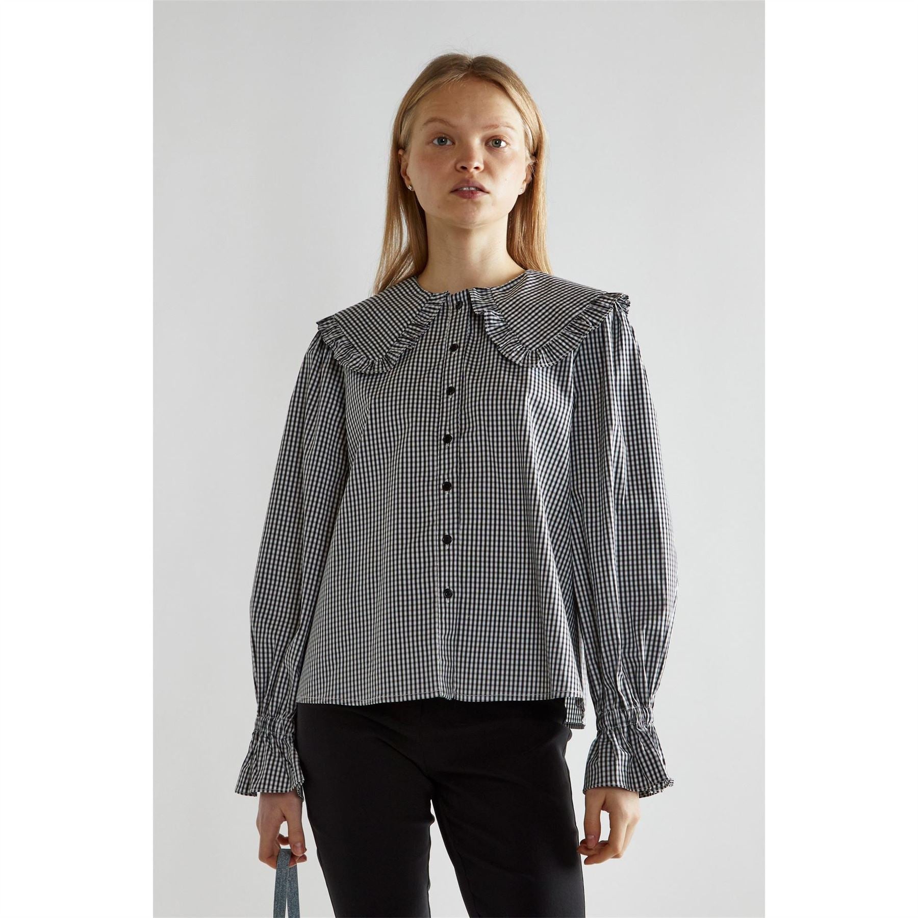 Glamorous White Gingham Statement Collar Blouse
