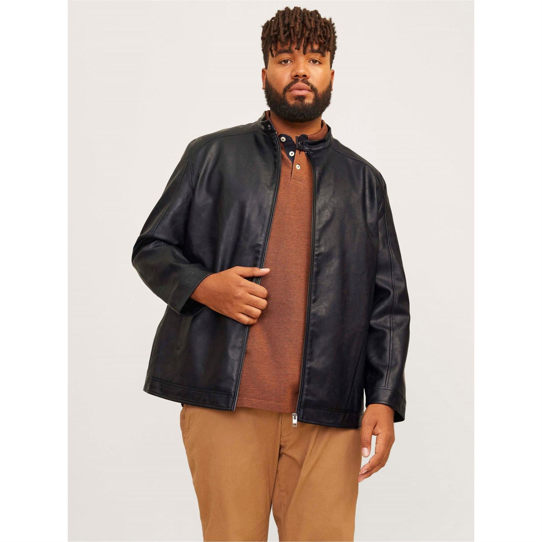 Jack and Jones Mens Pu Jacket Plus Size