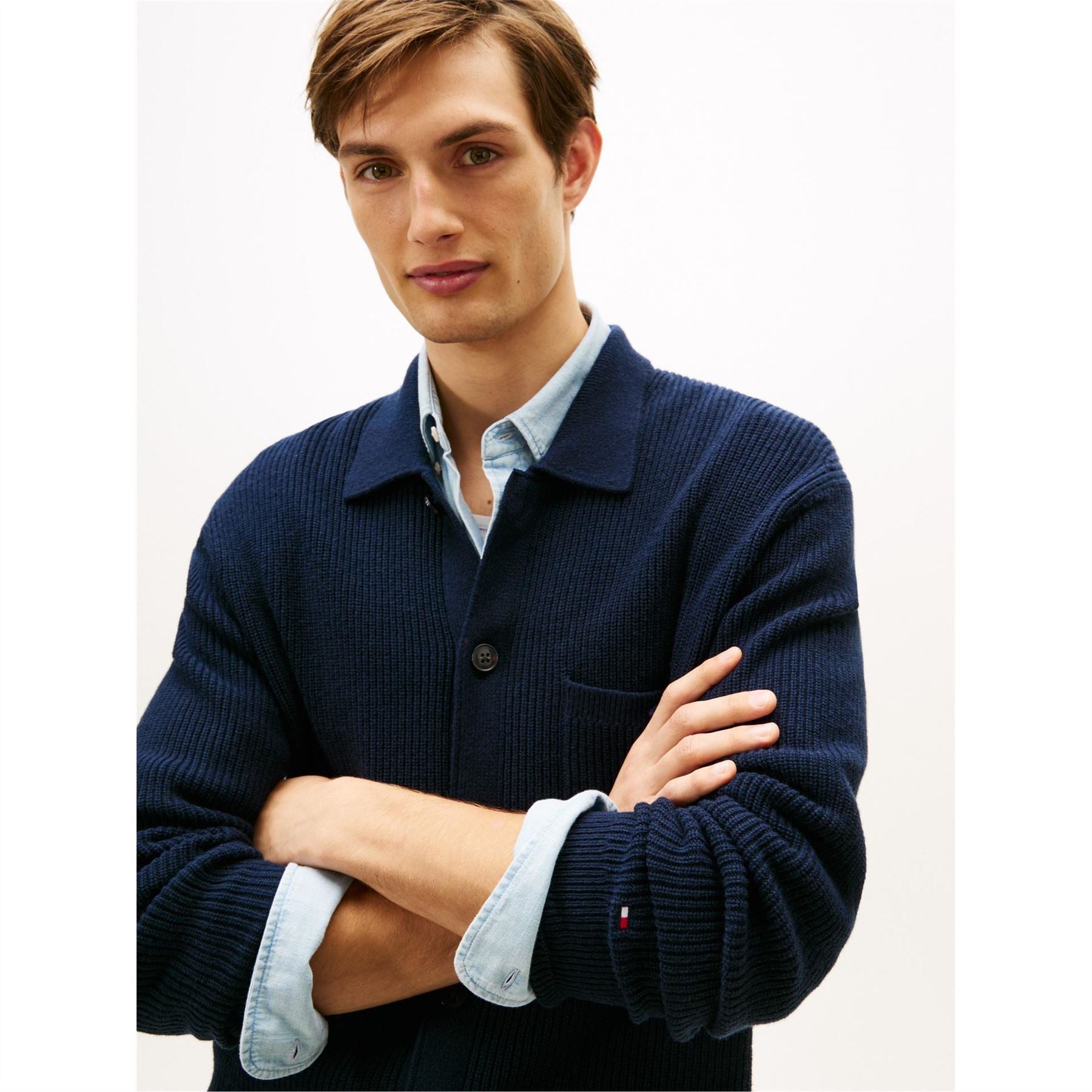 Tommy Hilfiger Collared Neck Long Sleeve Shirt Collar Sweater