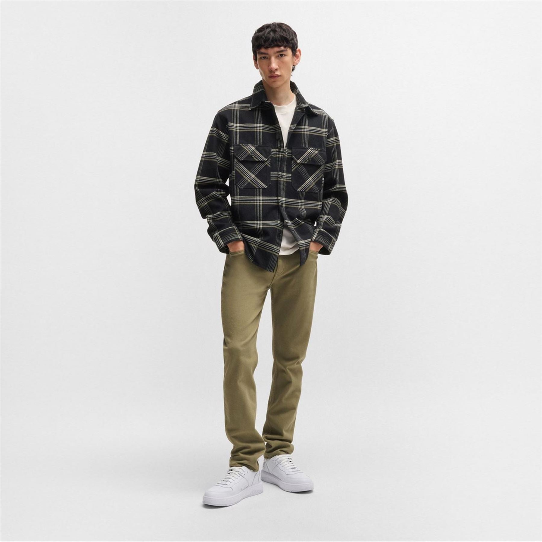 Hugo Oversized Check Cotton Long Sleeve Overshirt