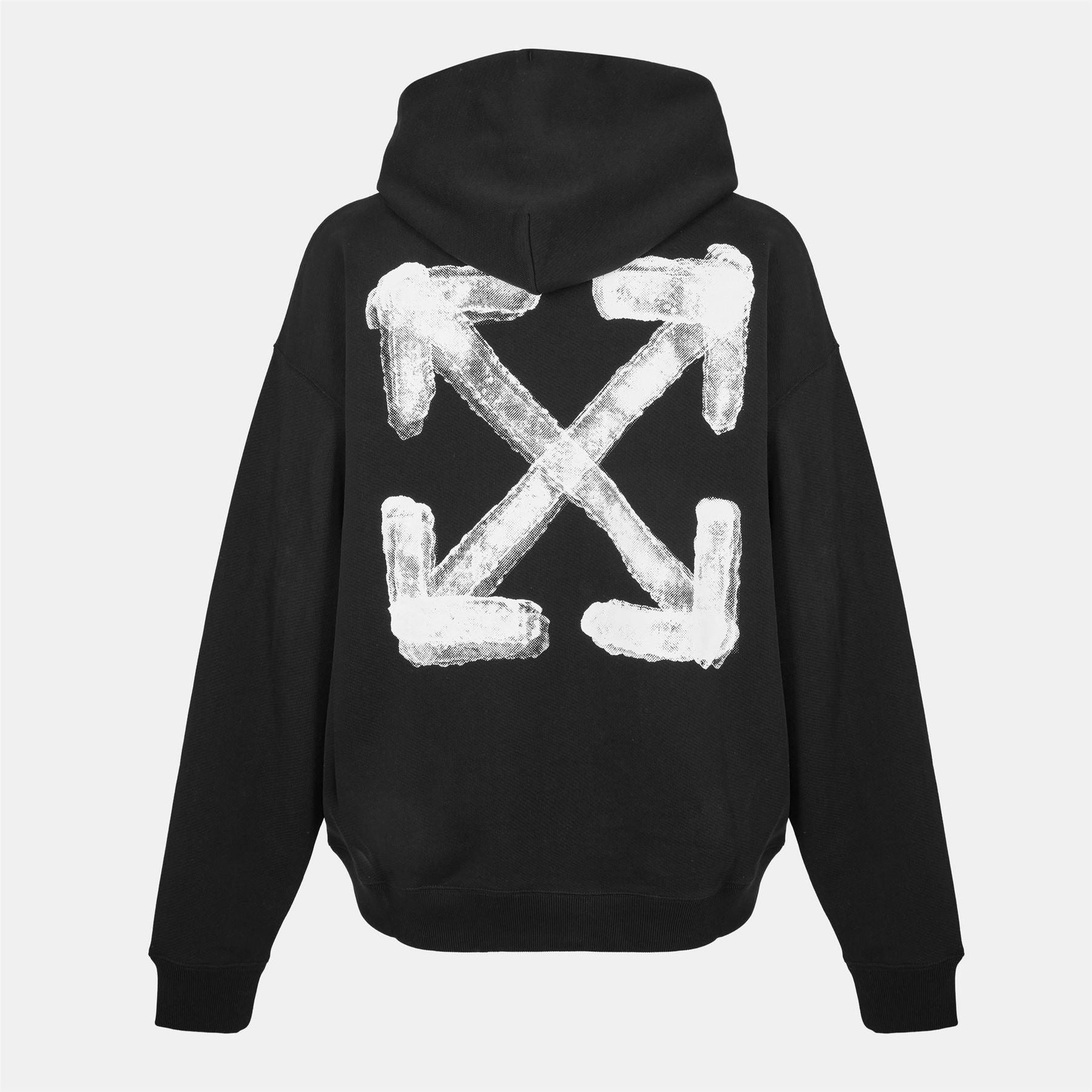 Off White Lettering Hooded Neck Drop Shoulder Sweatshirt