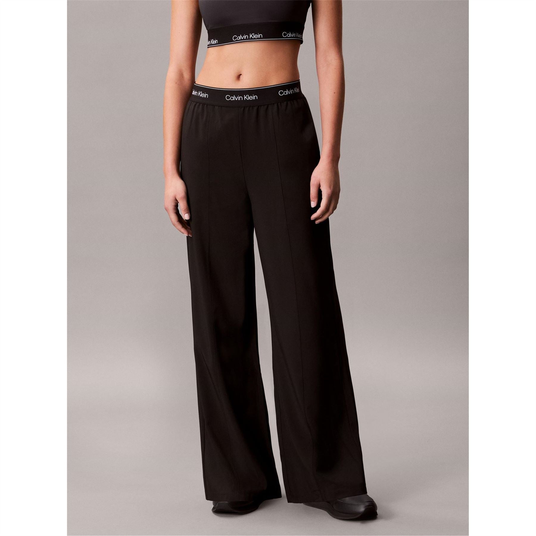Calvin Klein Solid Patterned Wide Leg Fleece Joggers