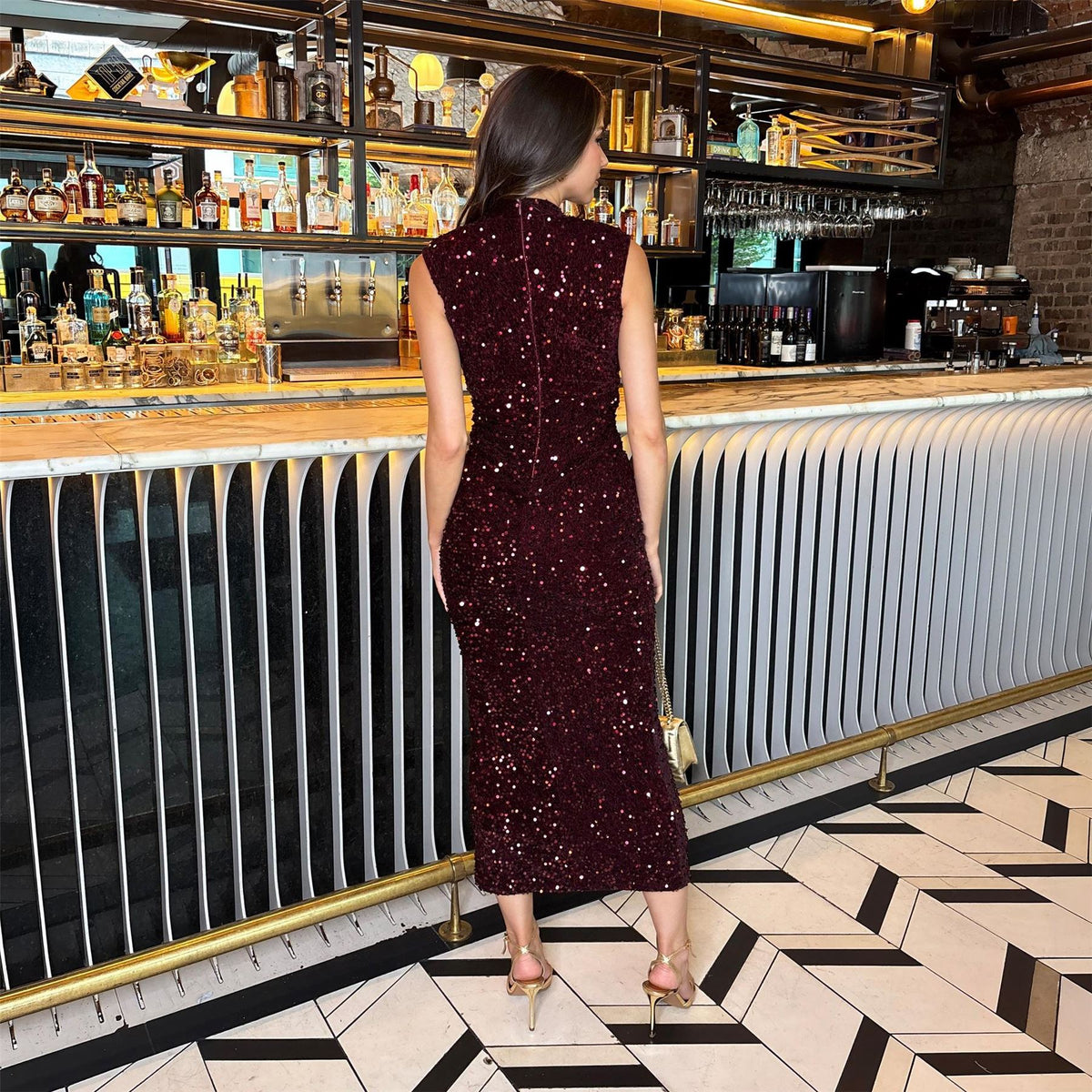 AX Paris Sequin High Neck Split Leg Midi Dress