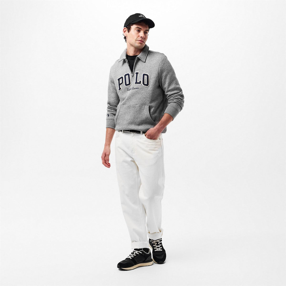 Polo Ralph Lauren Solid Patterned Quarter Zipper Ribbed Cuff Sweat Jacket