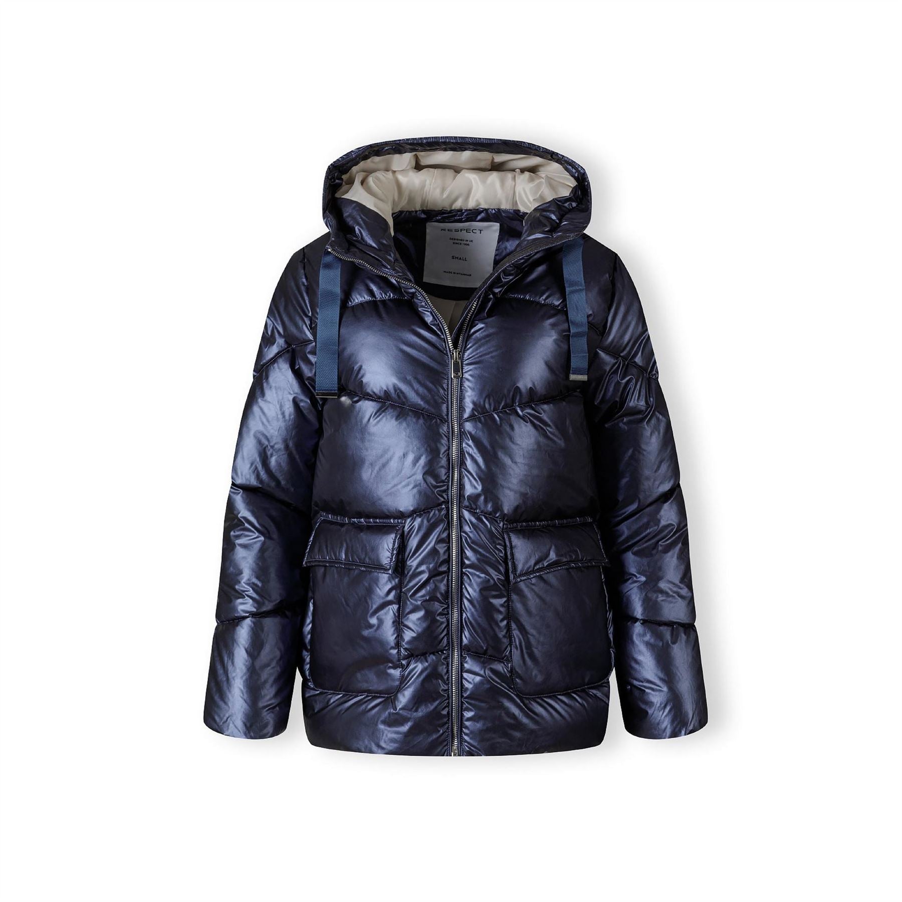Minoti Women Quilted Short Hooded Jacket With Zip And Pockets Navy
