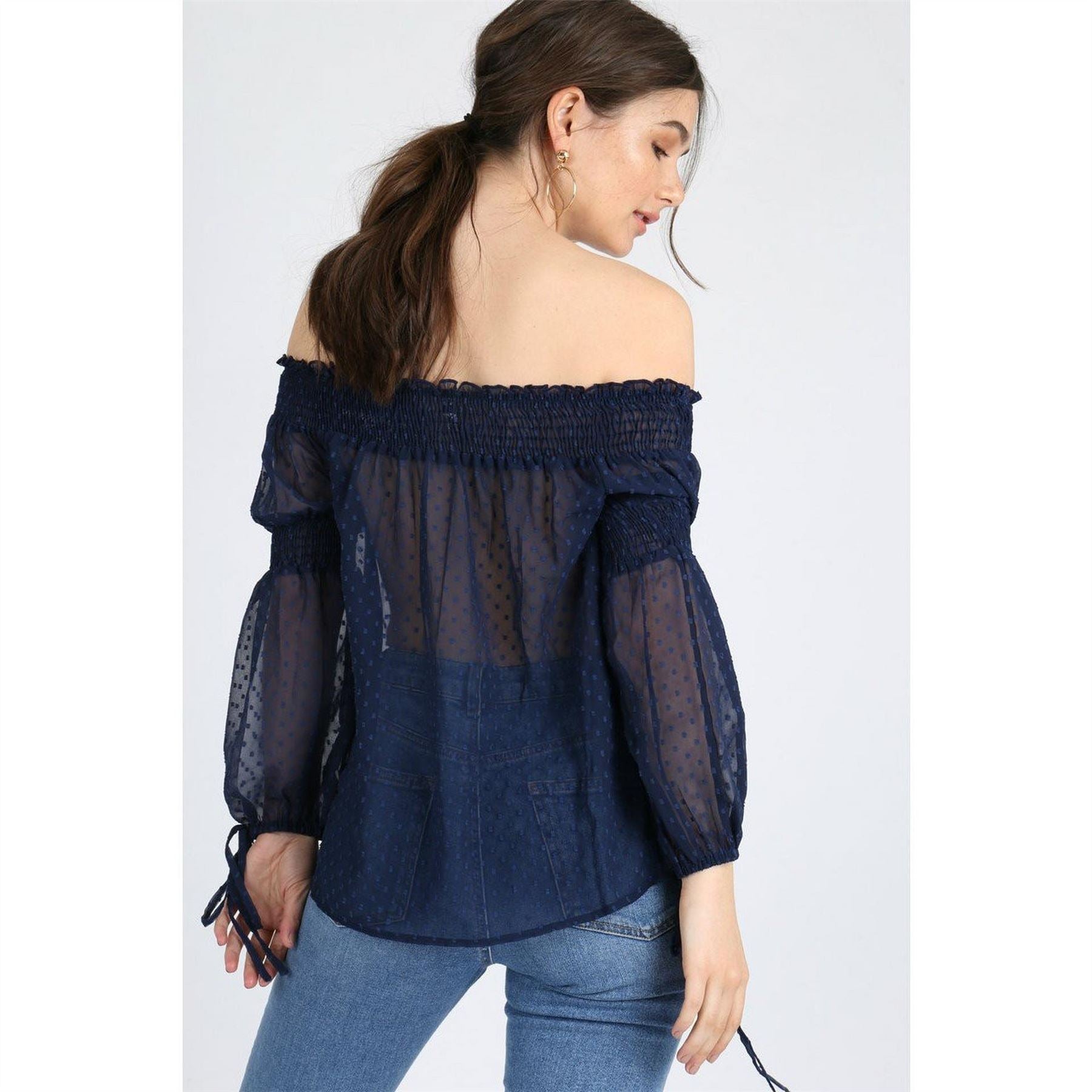 Influence Shirred Bardot Off Shoulder Top