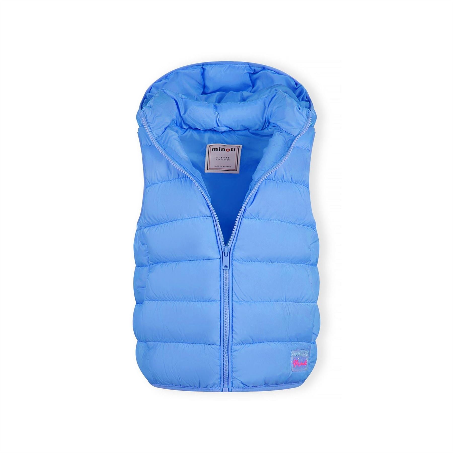 Minoti Girls Quilted Gilet With Full Zip And Detachable Hood Light Blue