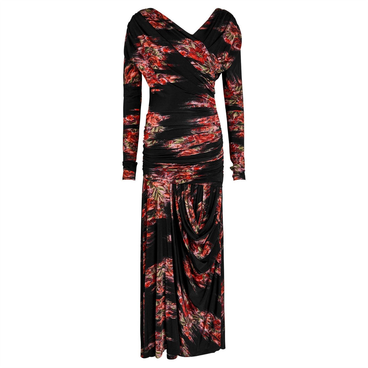 Ganni Printed Ruched Long Dress