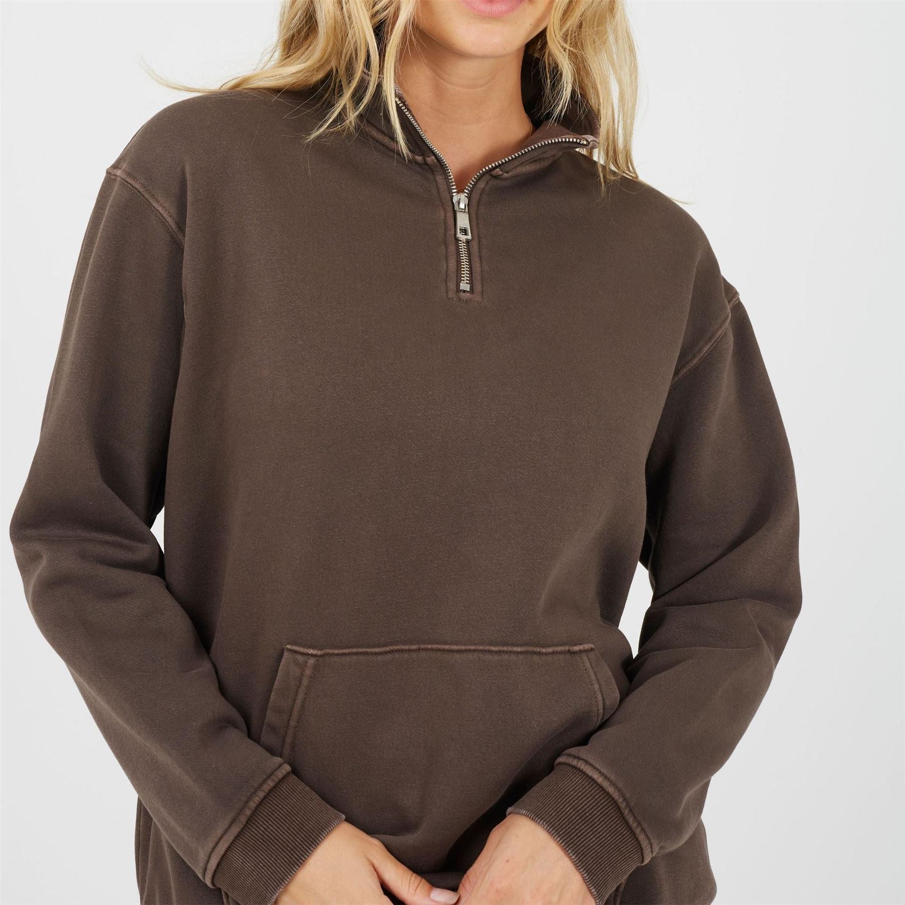 Brave Soul Womens Funnel Neck Quarter Zip Sweatshirt With Pocket