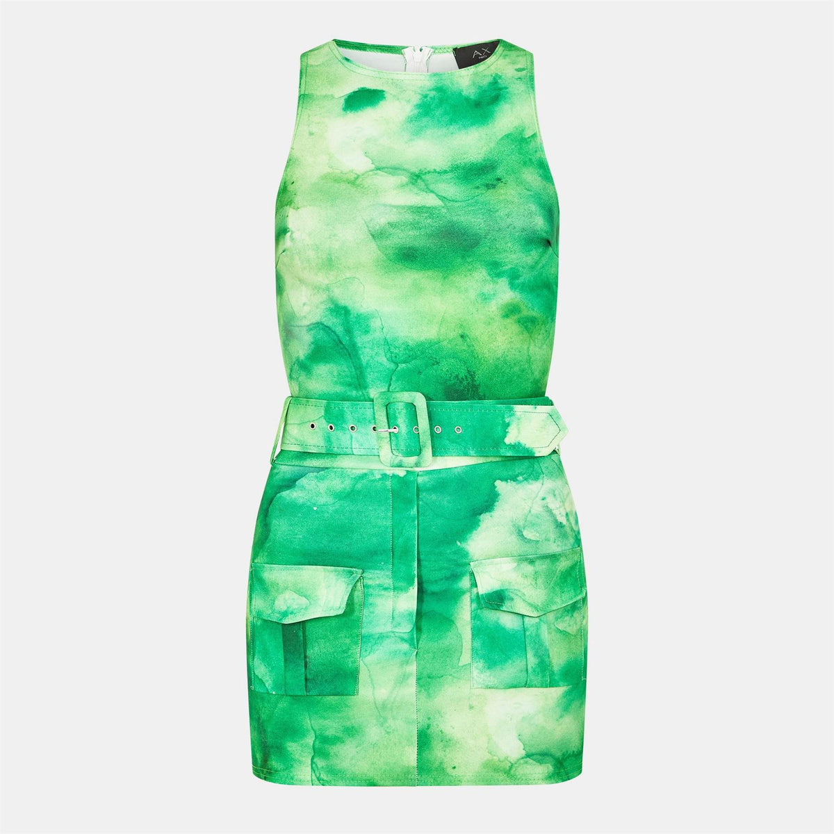 AX Paris Tie Dye Round Neck Belted Skort Cargo Playsuit