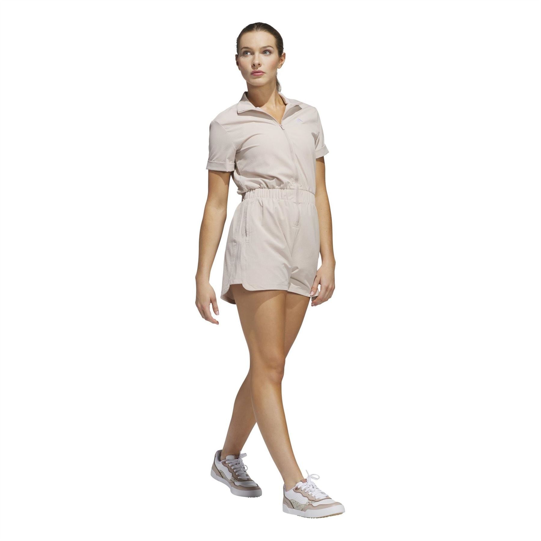 adidas Collared Neck Short Sleeve Solid Patterned Playsuit