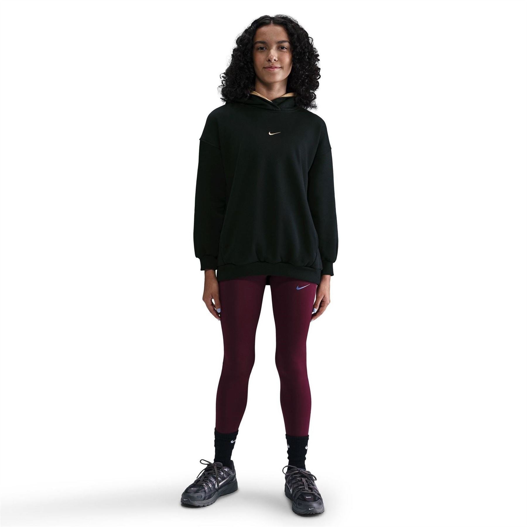 Nike Embroidered Hooded Neck Long Sleeve Drop Shoulder Sweatshirt