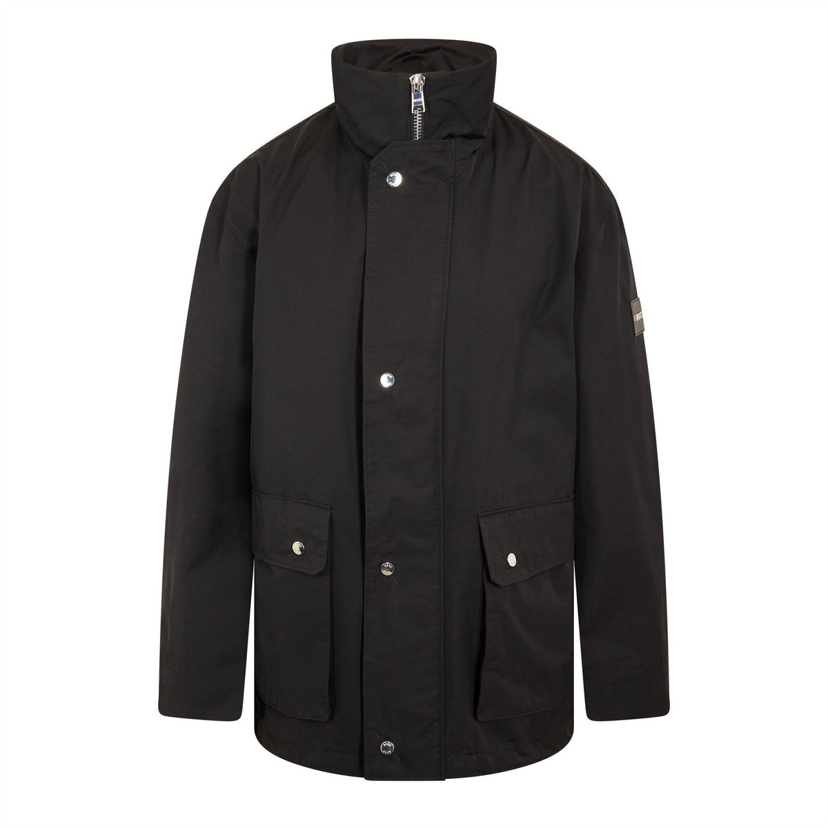 Boss Solid Patterned Snap Button Rain Jacket with Flap Pocket