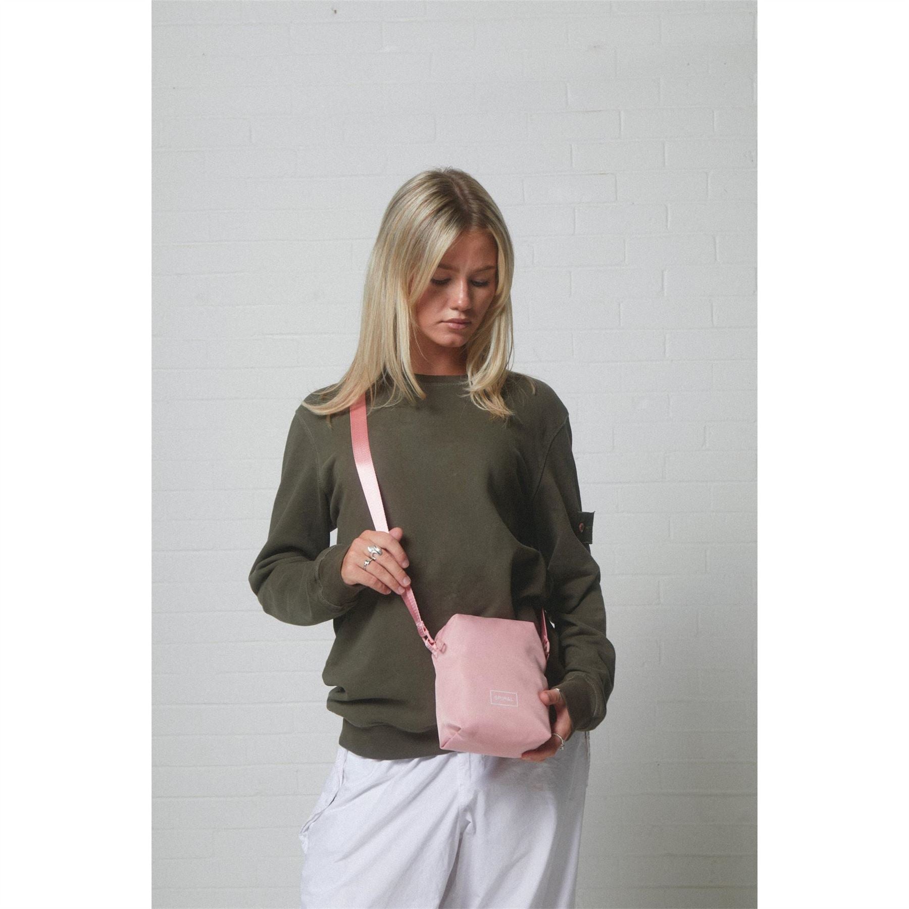Spiral Rectangle Cross Body Bag with Black Hardware