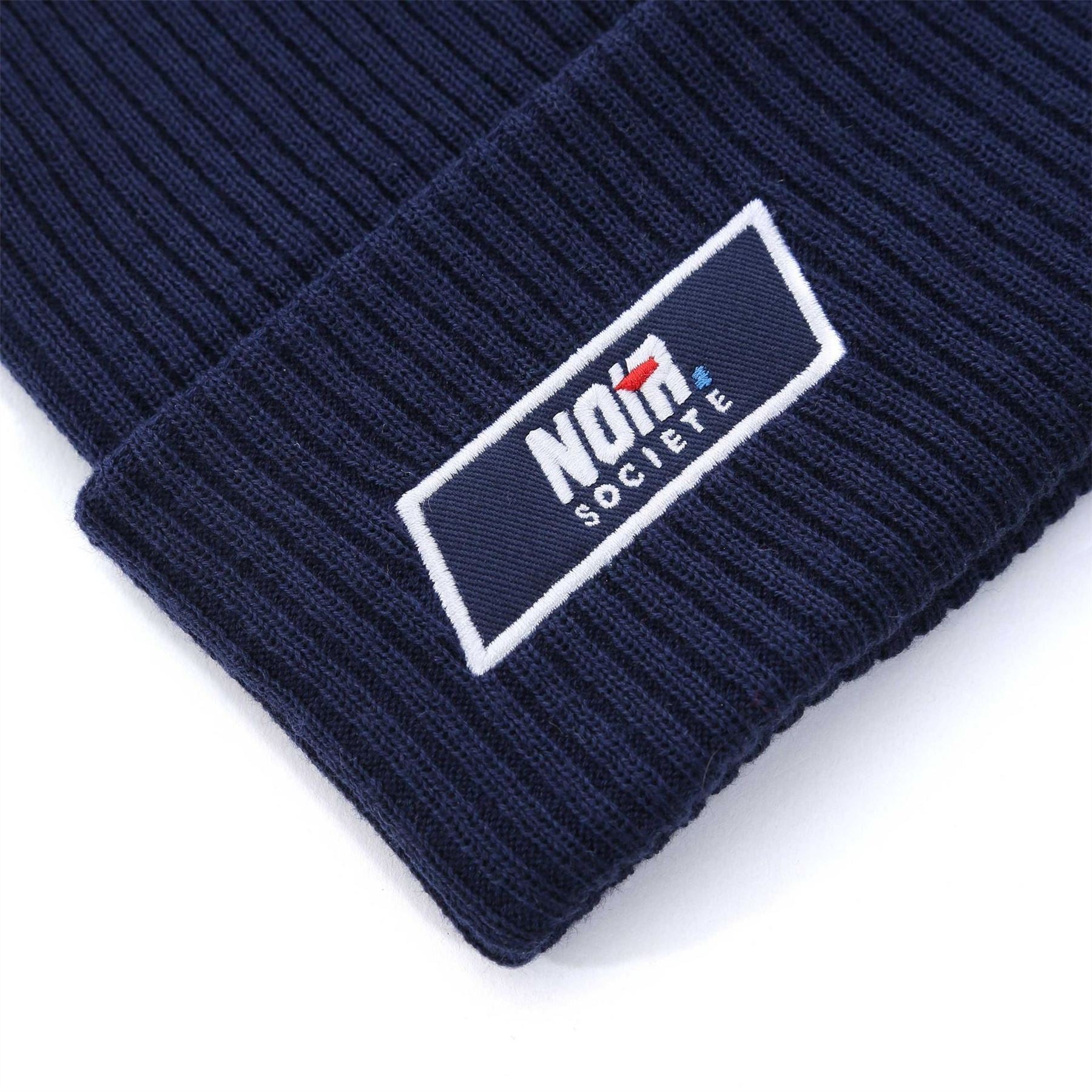 Societe Noir Woven Patch Ribbed Knit Beanie