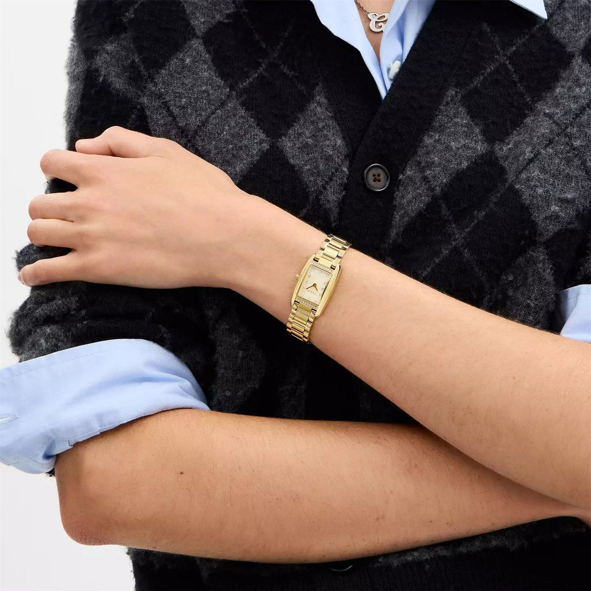 Coach Ladies Reese Gold Ip Crystal Bracelet Watch