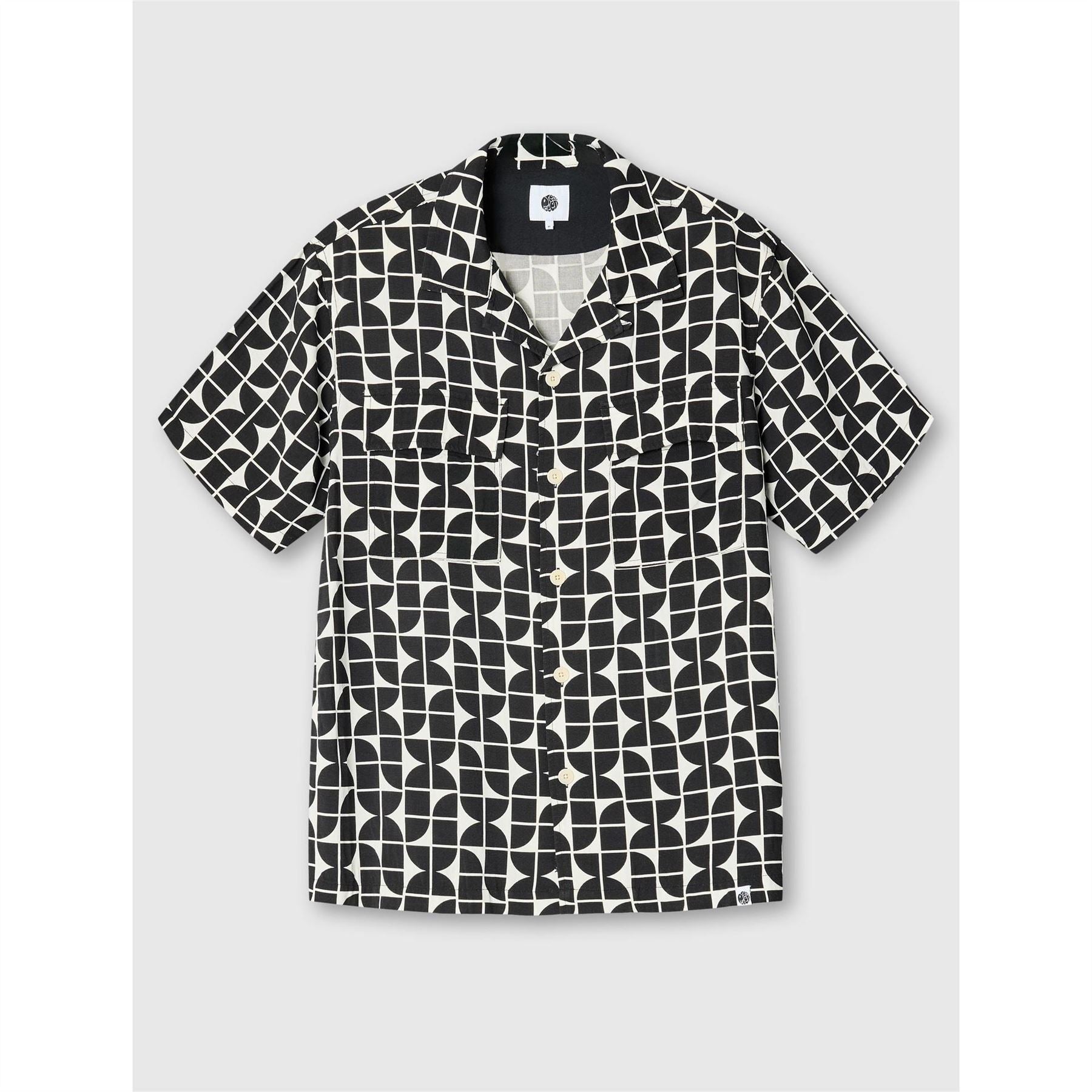 Pretty Green Bauhaus Cuban Collar Short Sleeve Plain Shirt