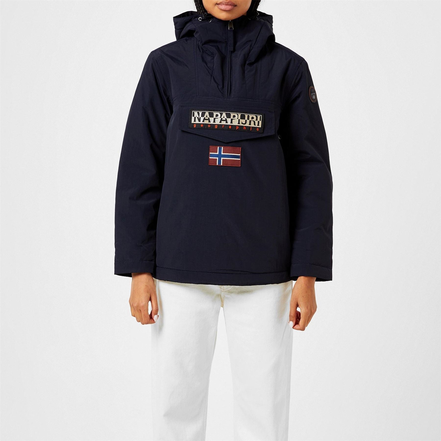 Napapijri Rainforest Water Resistant Hooded Cropped Long Sleeve Rain Anorak