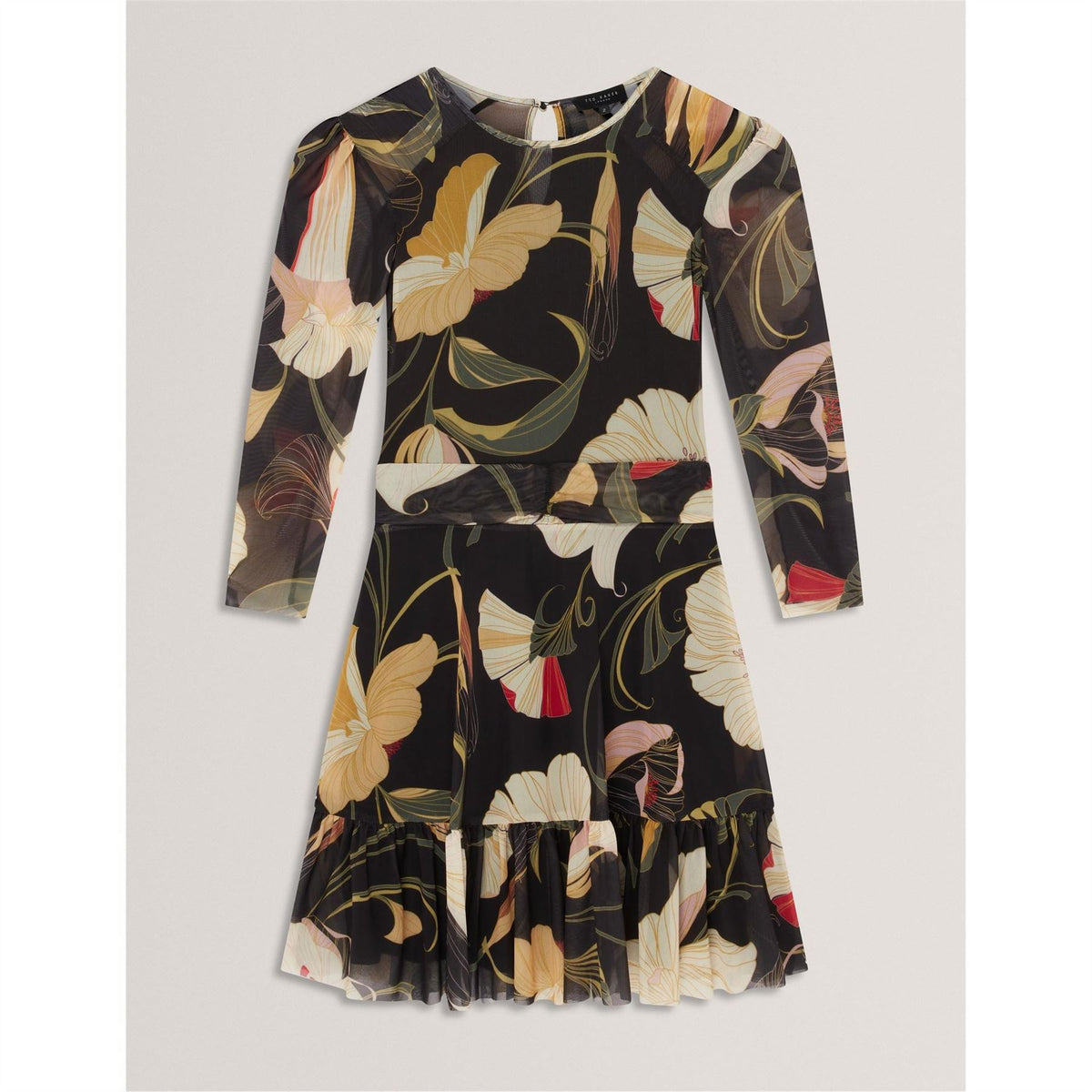 Ted Baker Mesh Crew Neck Three Quarter Sleeve Mini Dress