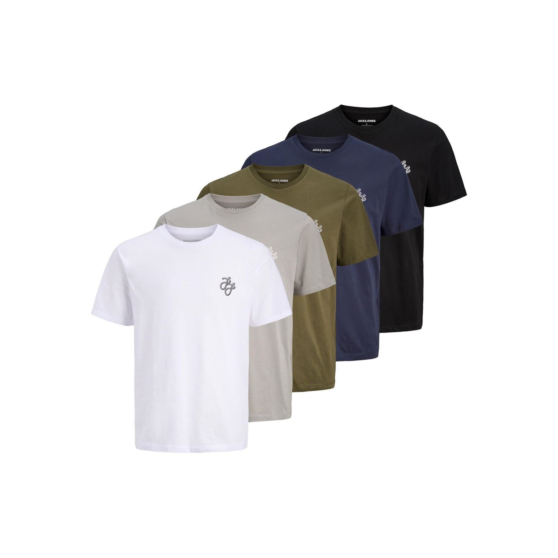 Jack and Jones Mens 5 Pack Short Sleeve T-Shirt