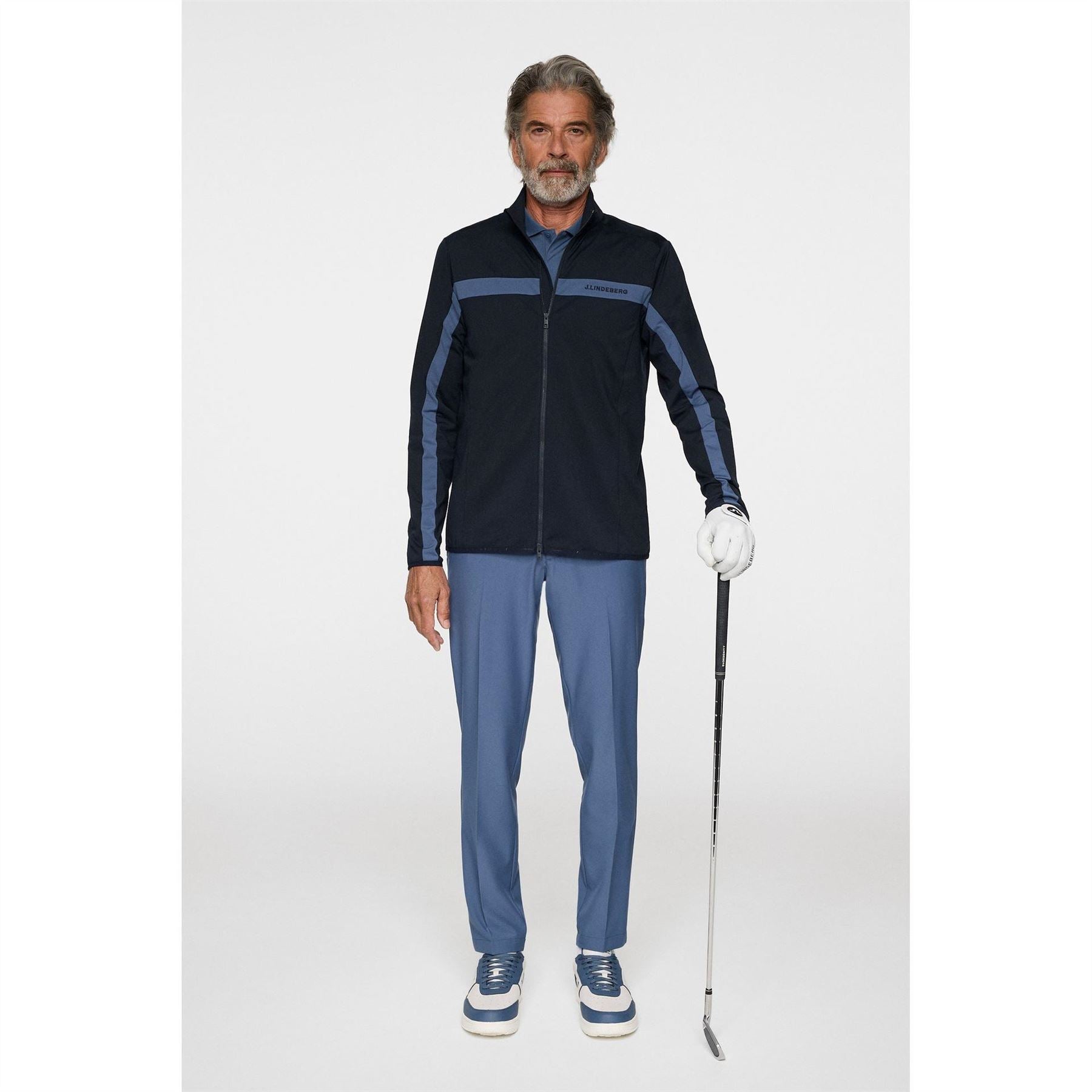 J Lindeberg Golf Jarvis Stripe Patterned Full Zipper Zipped Pocket Fitted Cuff Jacket