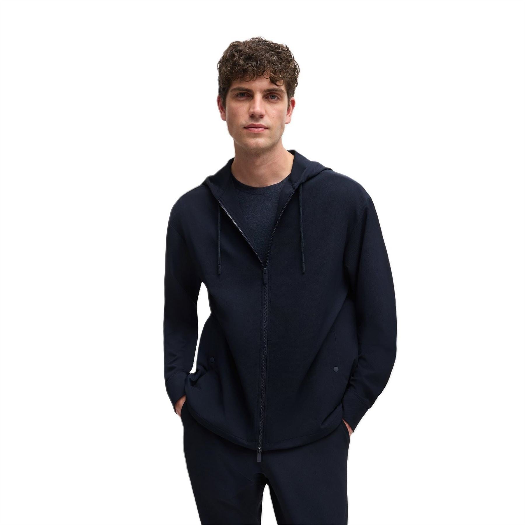Boss Olson Hooded Drawstring Solid Patterned Ribbed Cuff Jacket