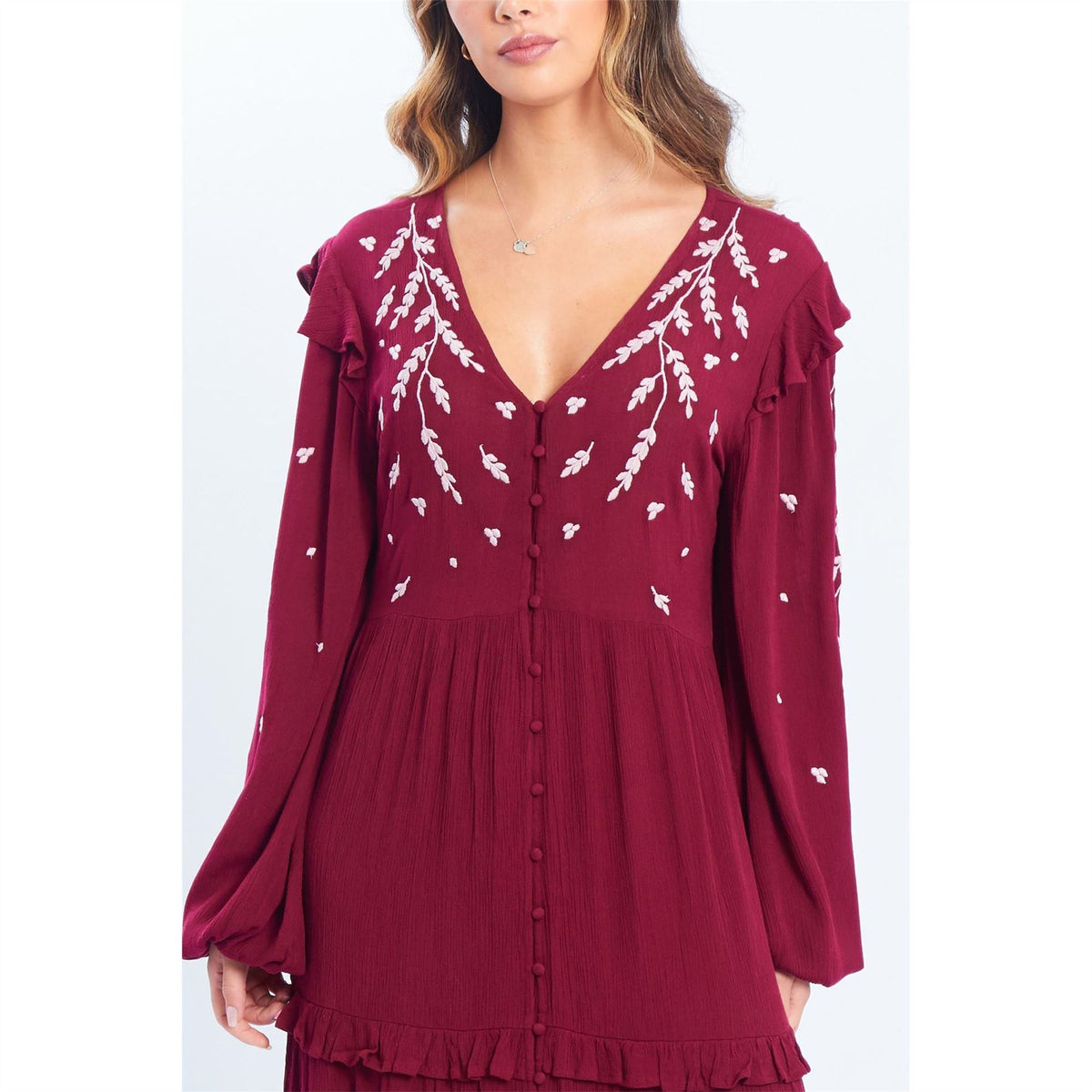 Be You Embroidered V-Neck Maxi Tiered Dress