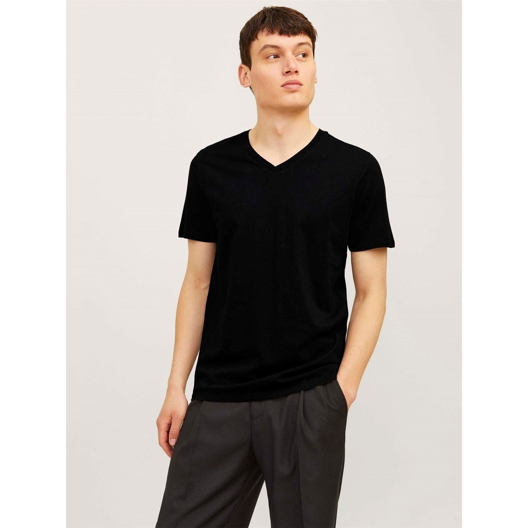 Jack and Jones Mens 2 Pack Short Sleeve V Neck T-Shirt