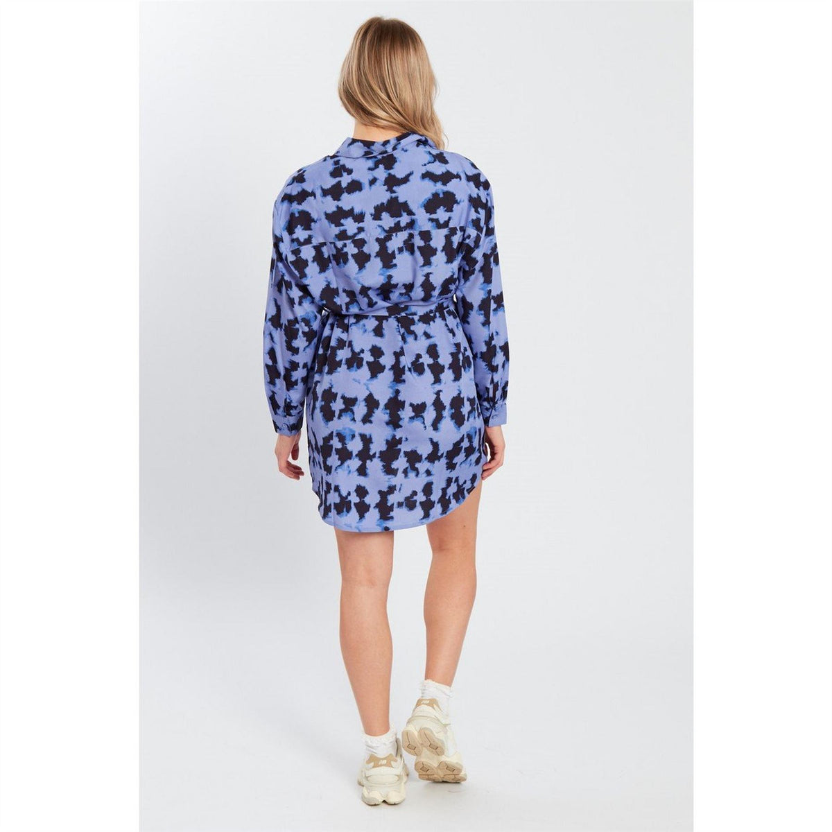 Wednesday Girls Blur Print Belted Collared Neck Mini Dress