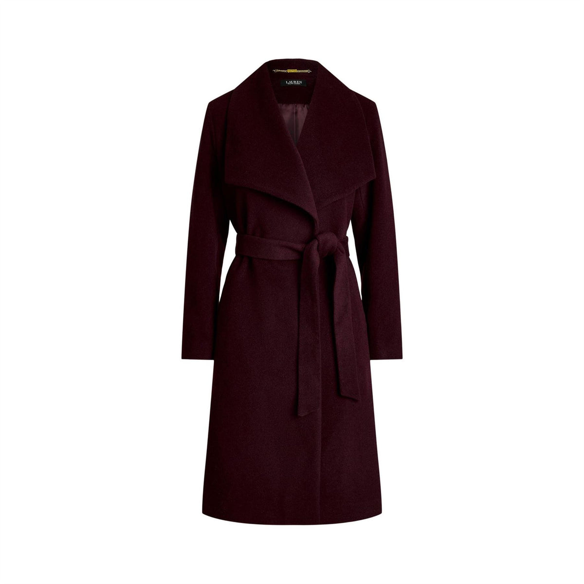 Lauren by Ralph Lauren Wool Solid Patterned Wrap Coat with Lapel Collar